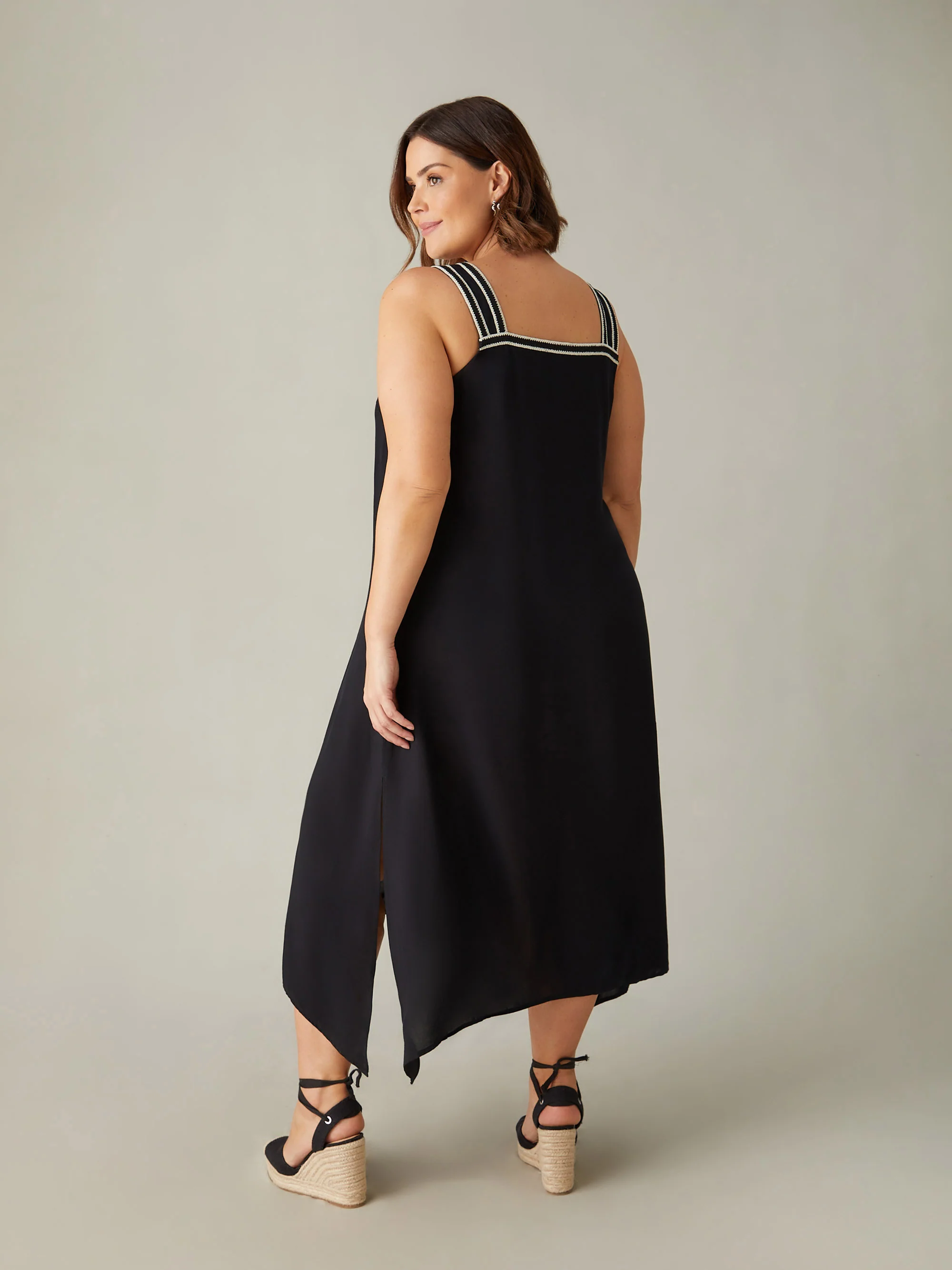 Black Knit Trim Hanky Hem Dress - Image 7