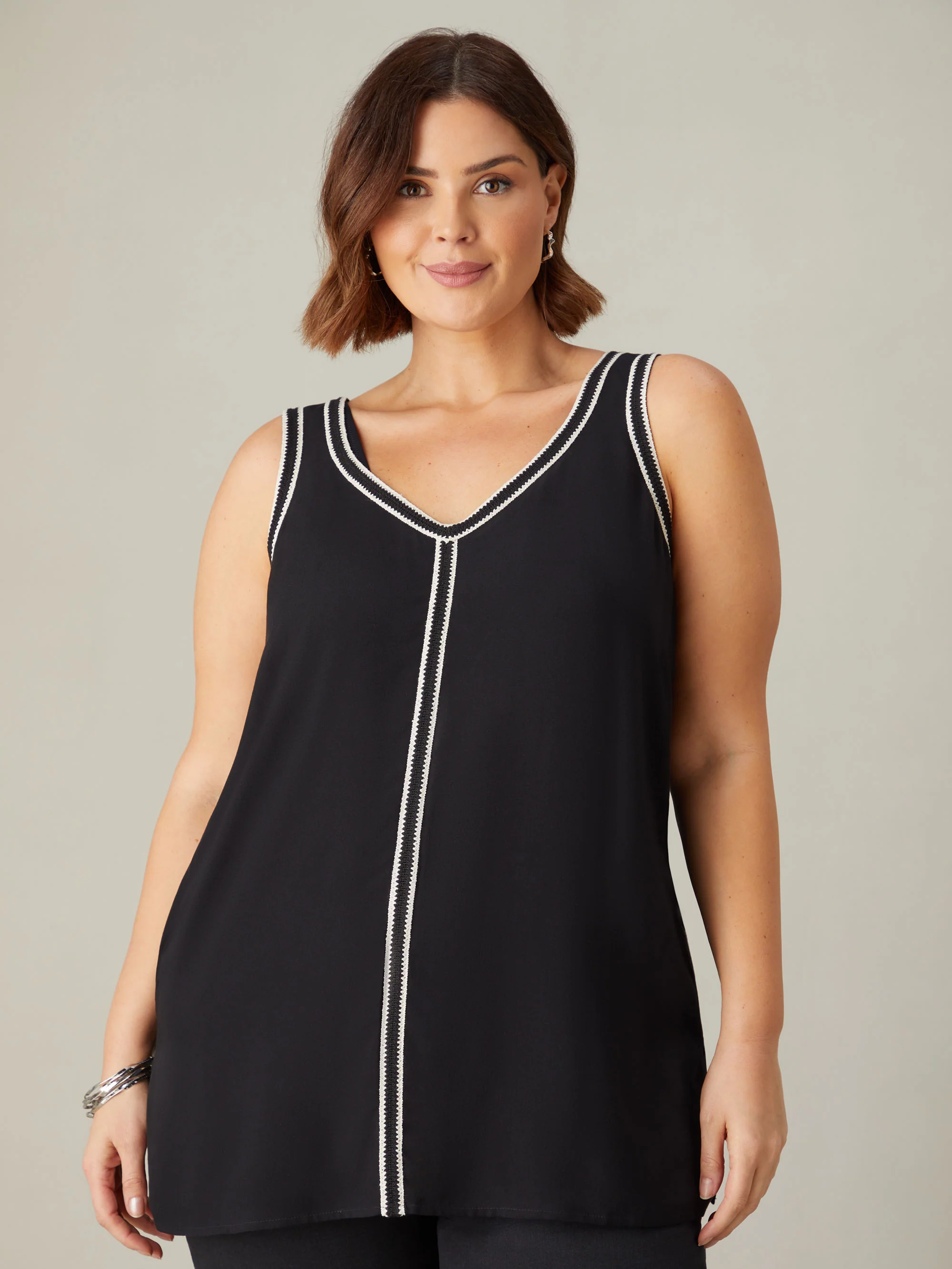 Black Knit Trim Vest Top - Image 3