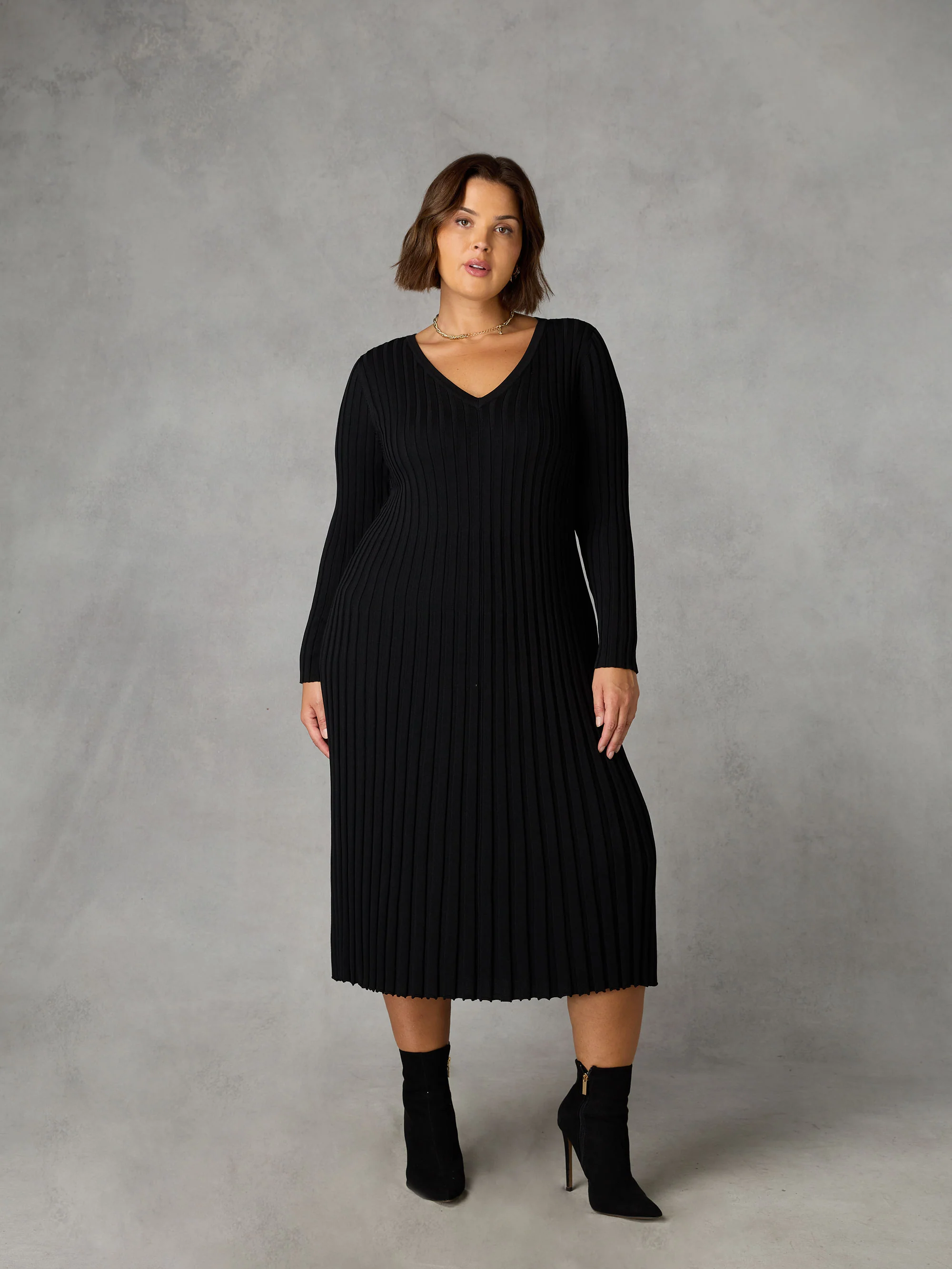 Black Knitted Rib Dress - Image 2