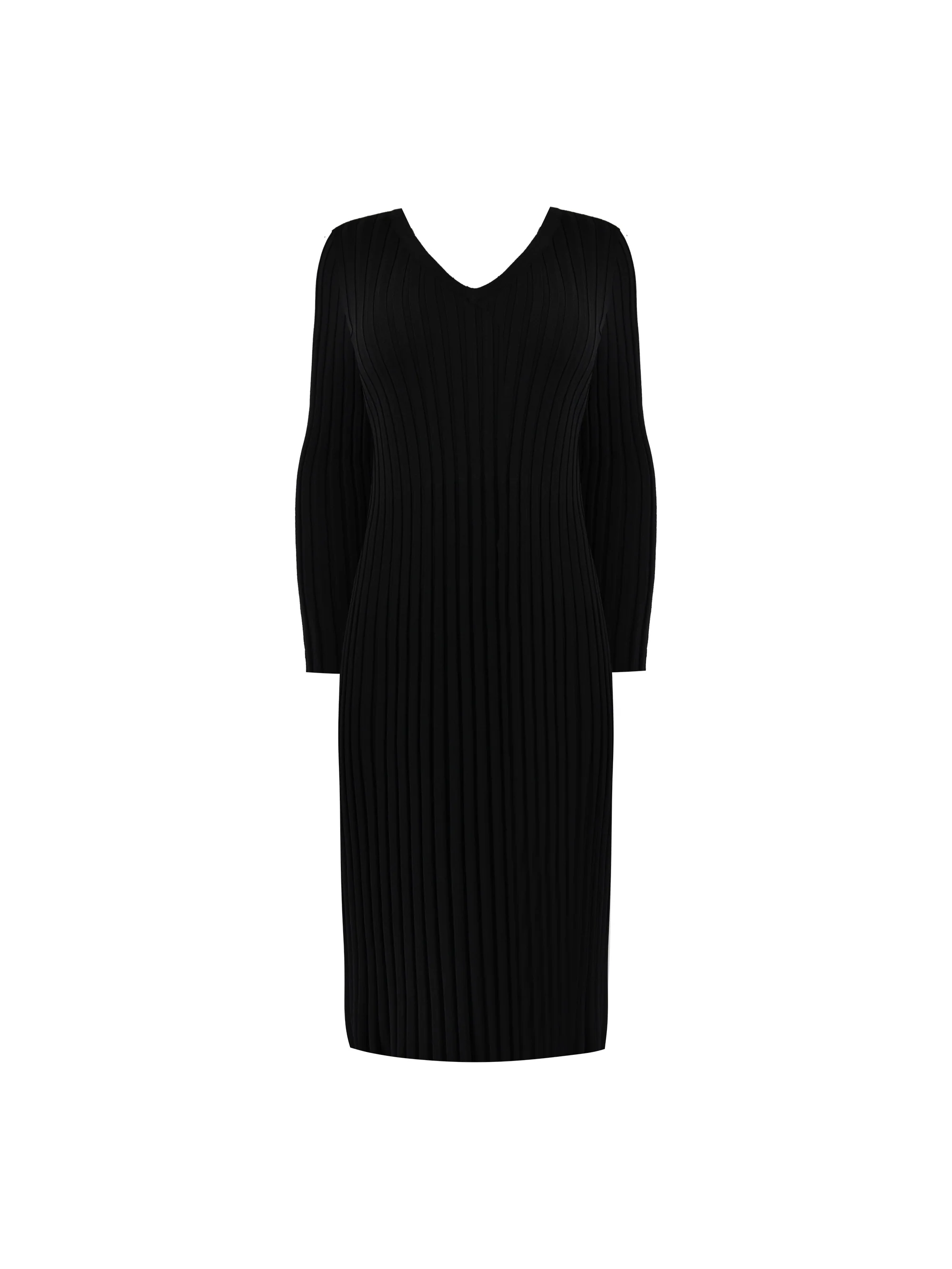 Black Knitted Rib Dress - Image 5