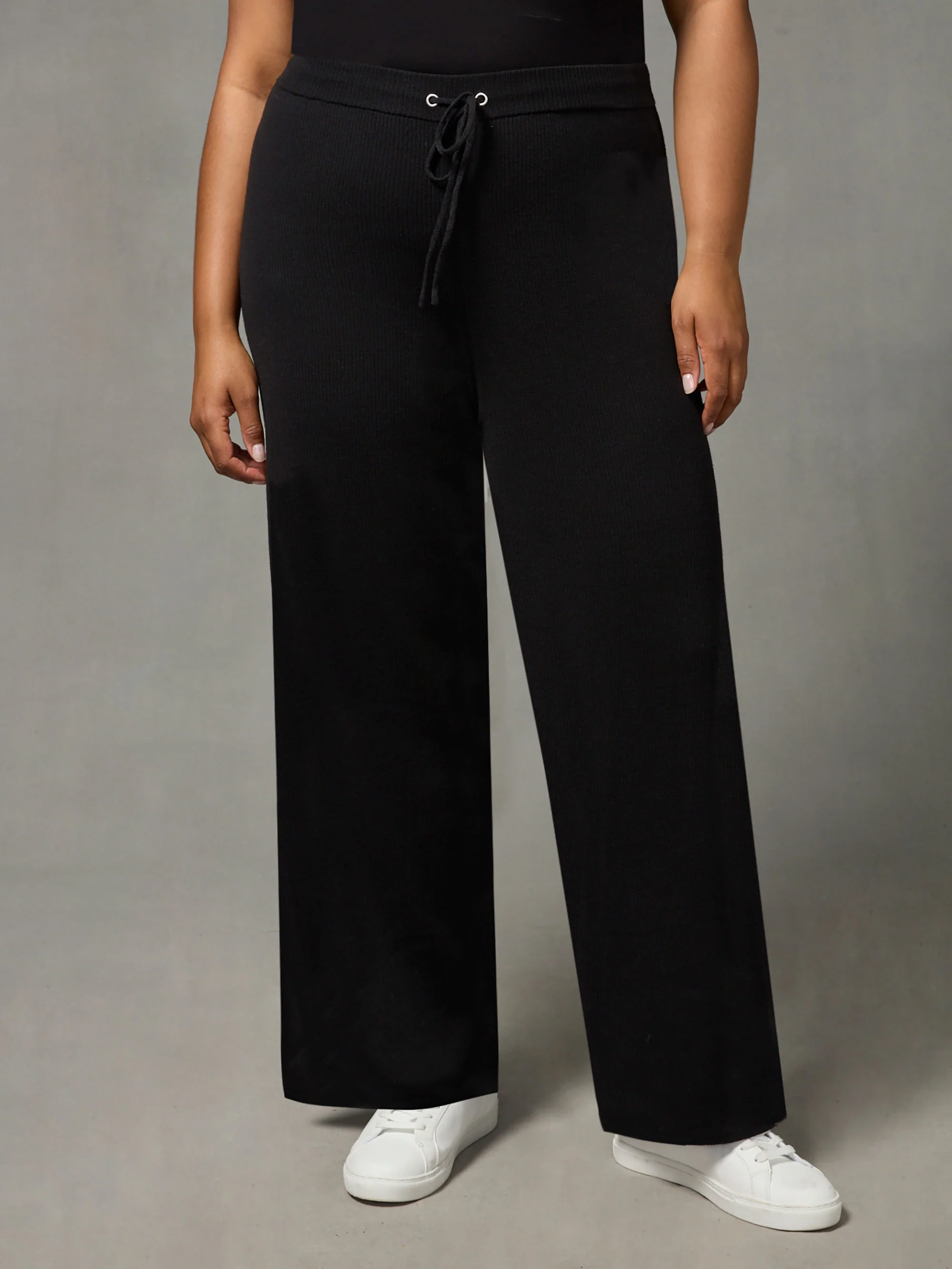 Black Rib Knit Trousers - Image 3