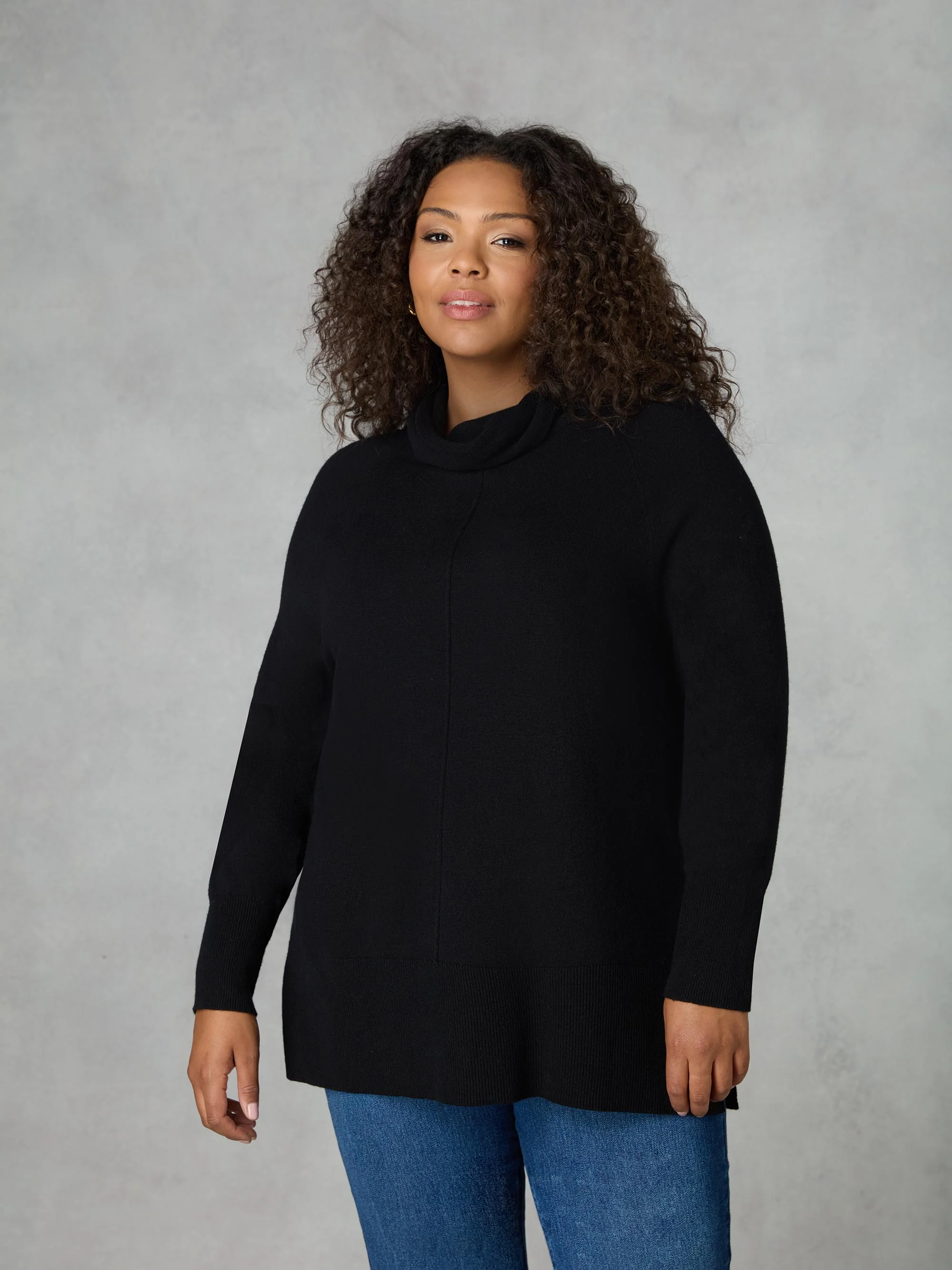 Black Roll Neck Longline Jumper - Image 2