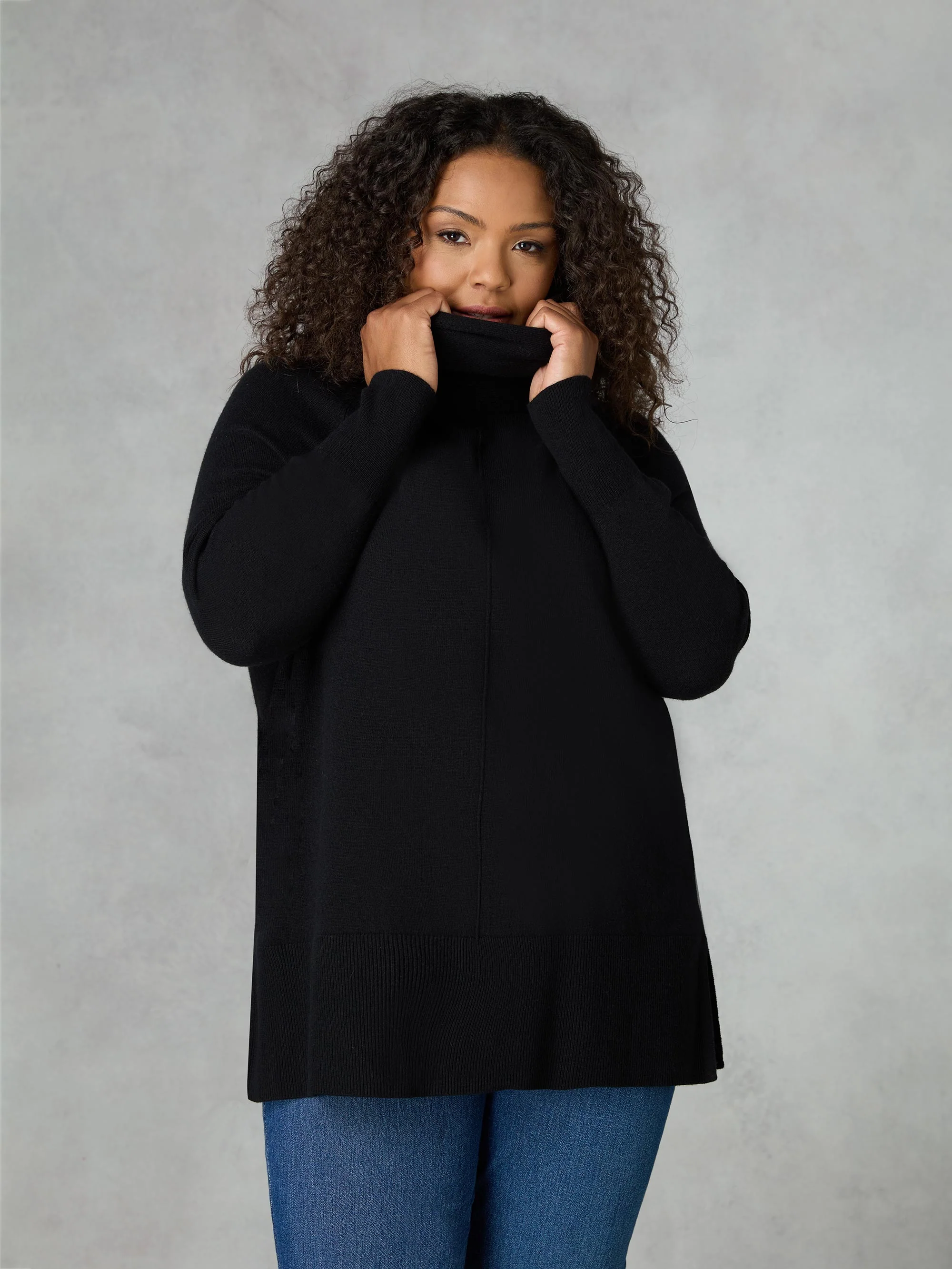 Black Roll Neck Longline Jumper - Image 3