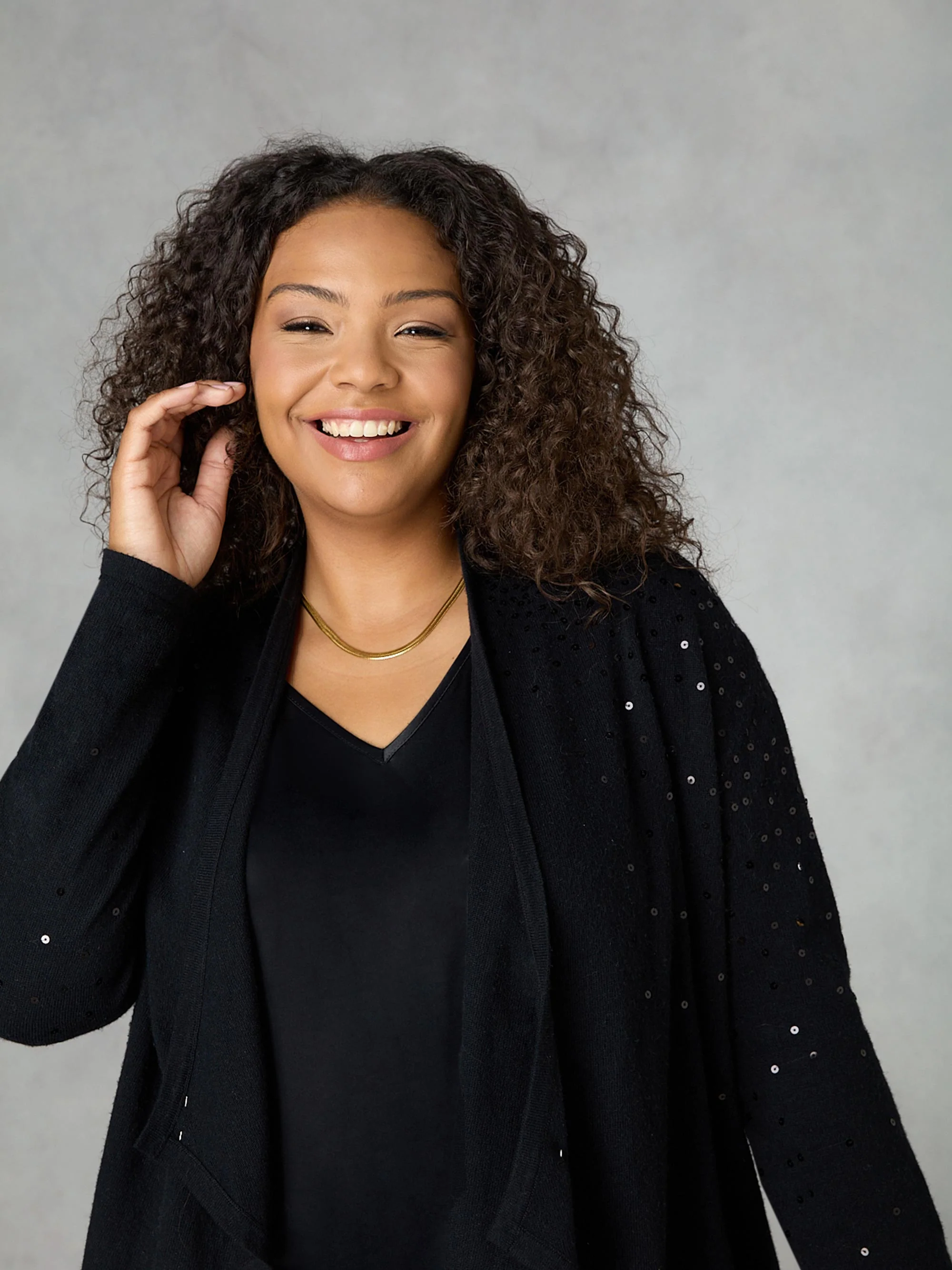 Black Knitted Sequin Waterfall Cardigan - Image 2