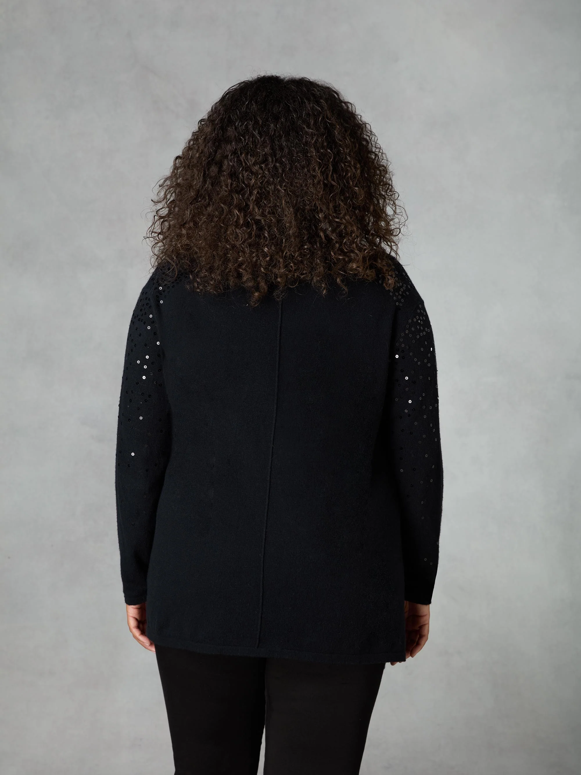 Black Knitted Sequin Waterfall Cardigan - Image 3
