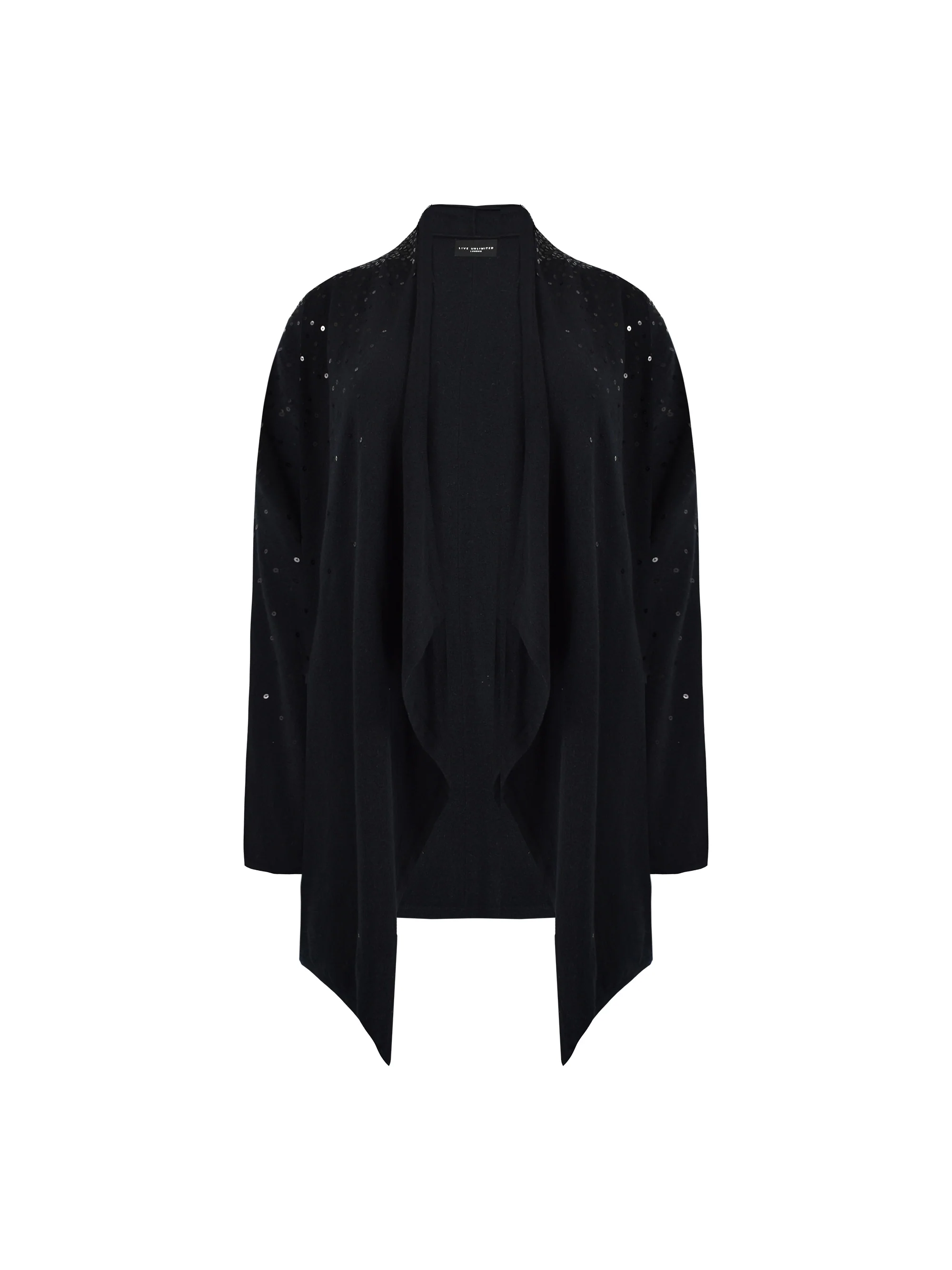 Black Knitted Sequin Waterfall Cardigan - Image 4