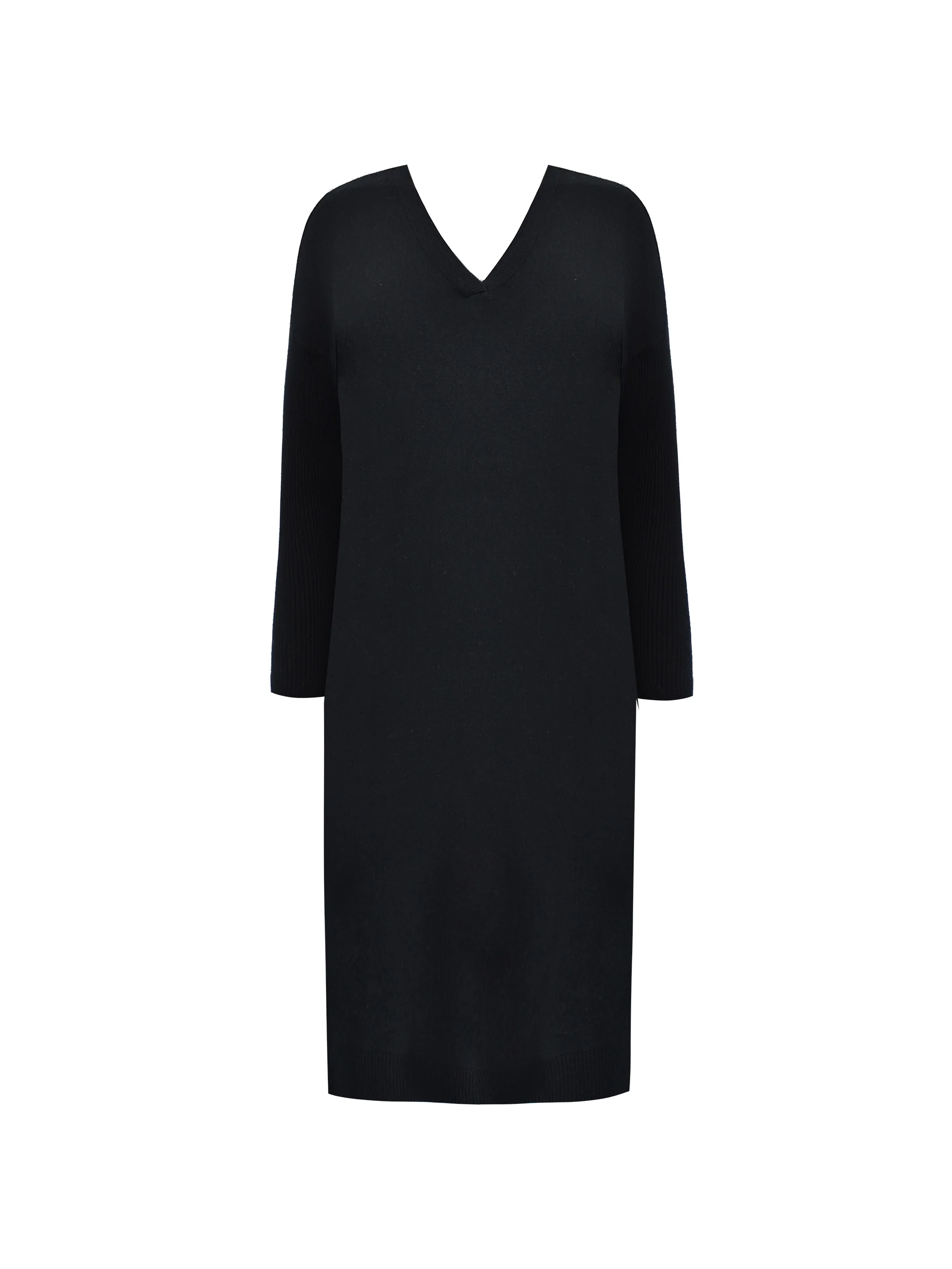 Black Fine Knit V-Neck Dress - Image 5