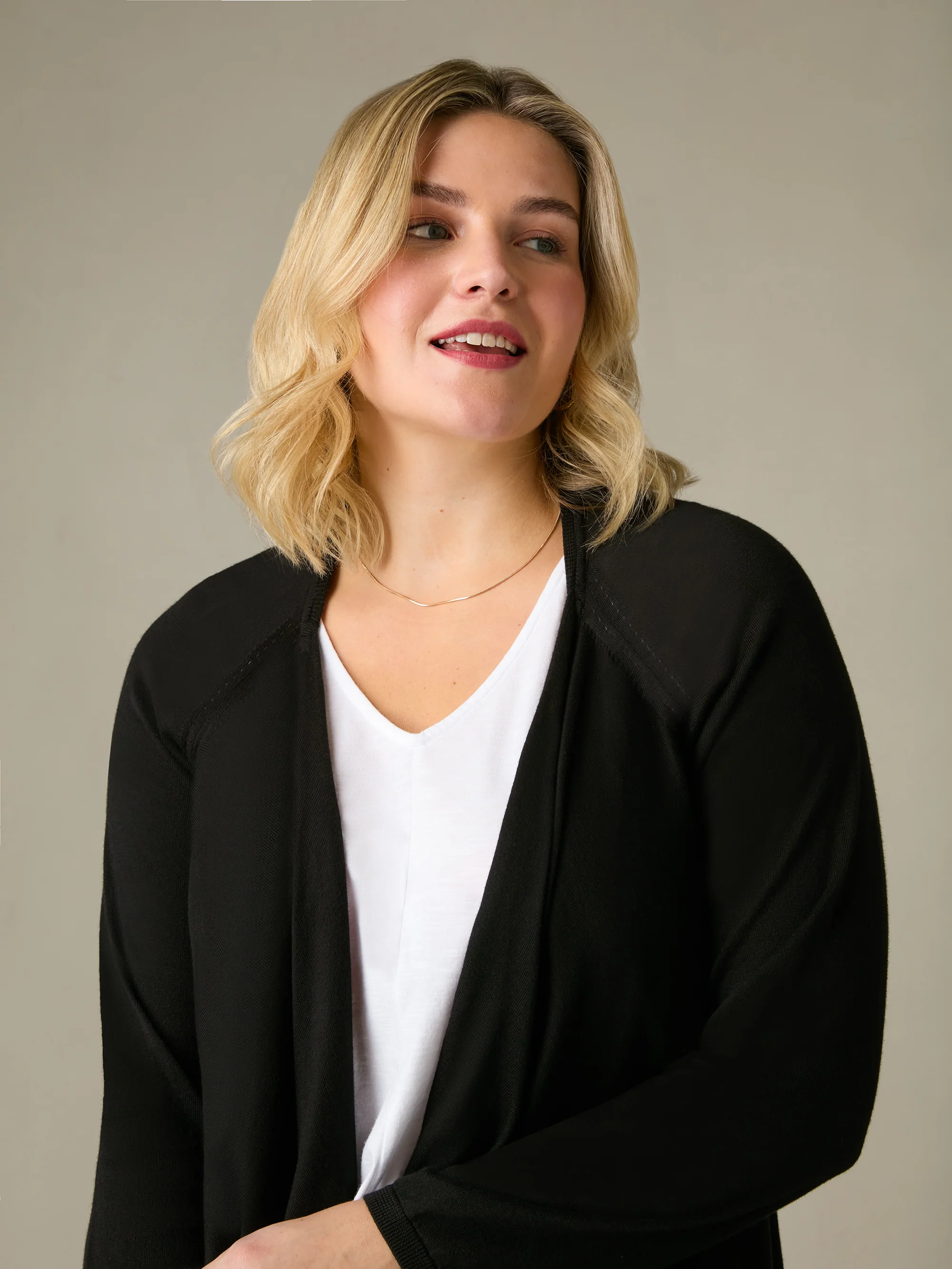Black Knitted Waterfall Cardigan - Image 2
