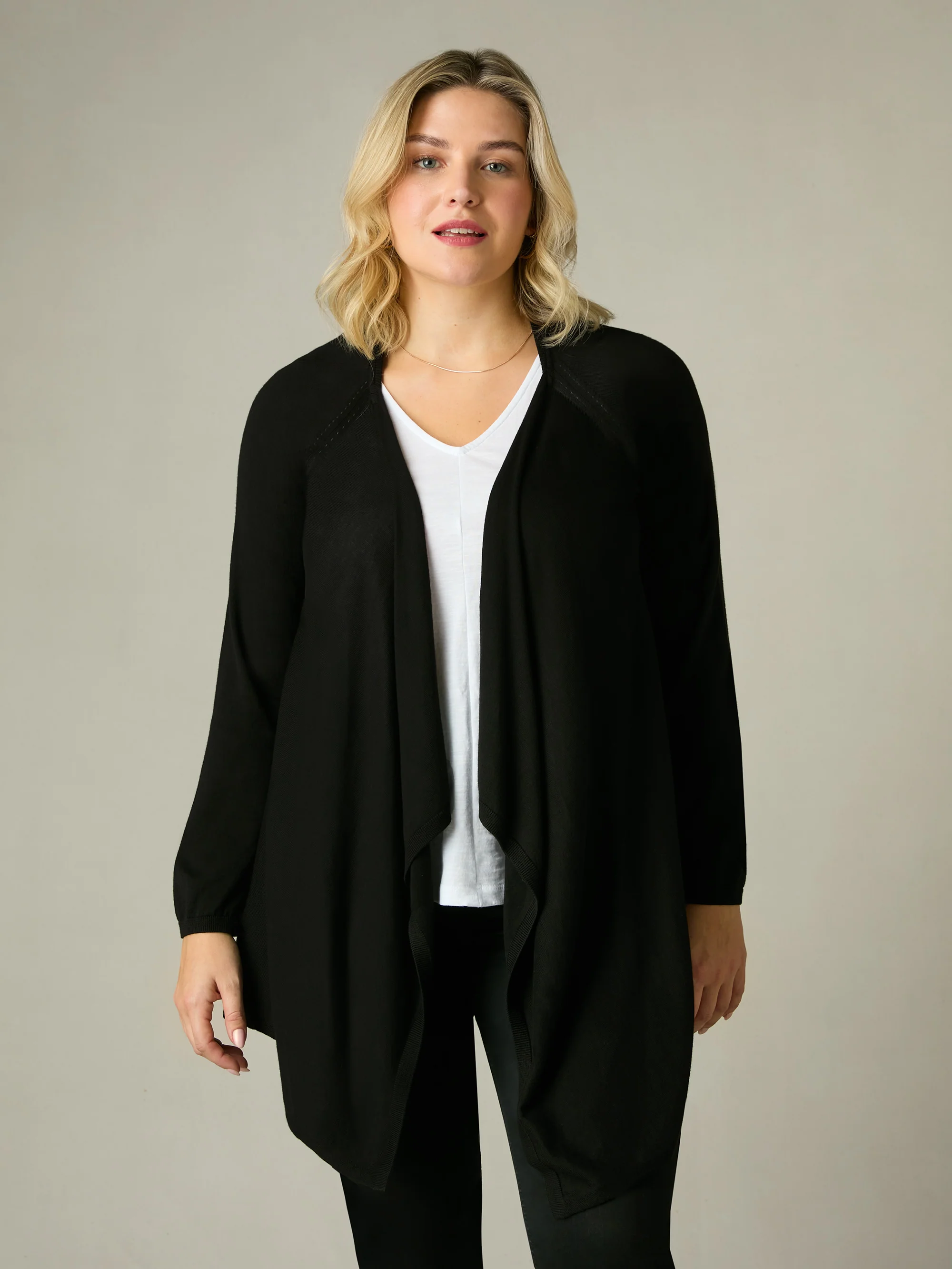 Black Knitted Waterfall Cardigan - Image 3