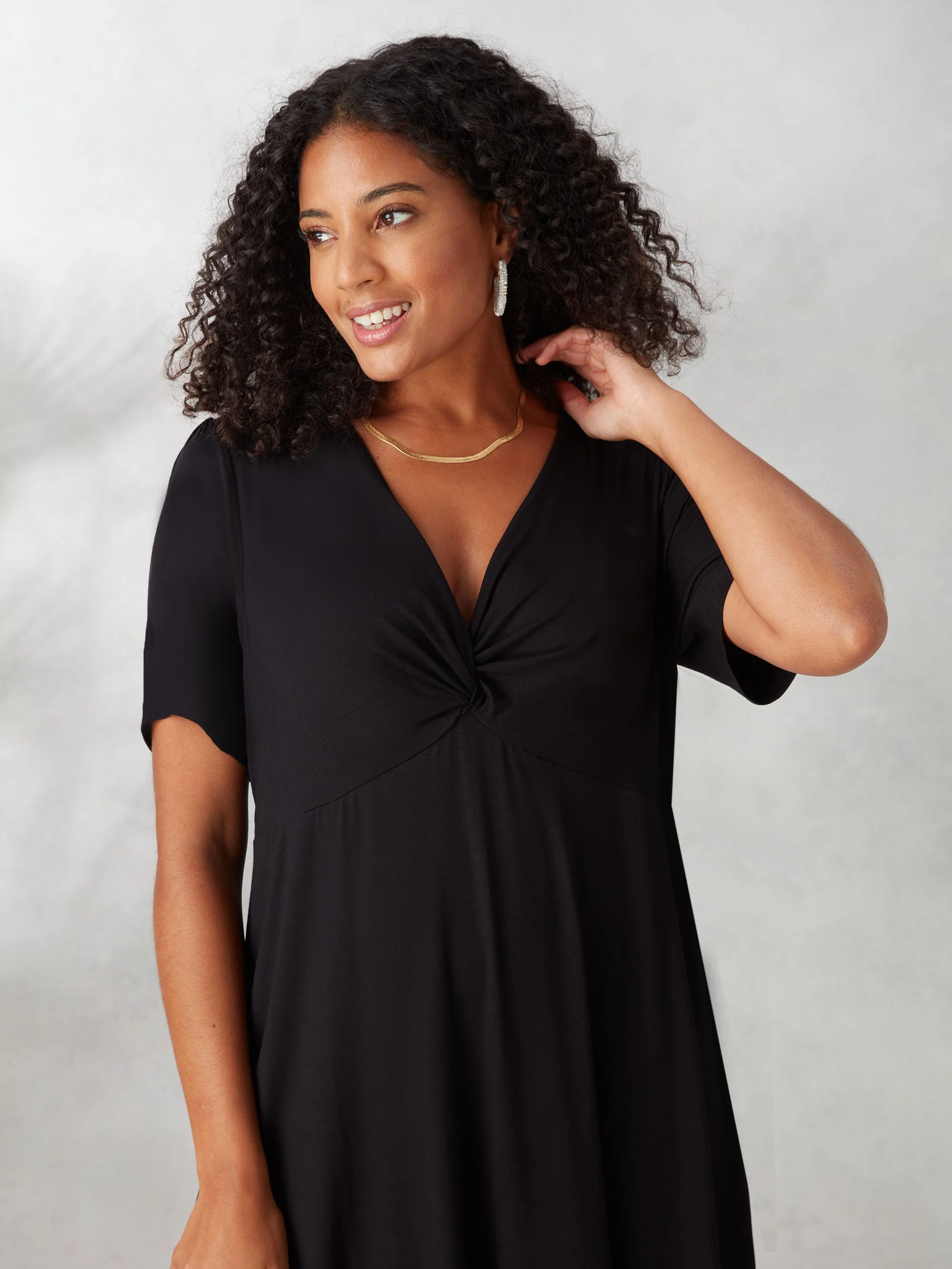 Black Knotted Front Jersey Dress - Image 2