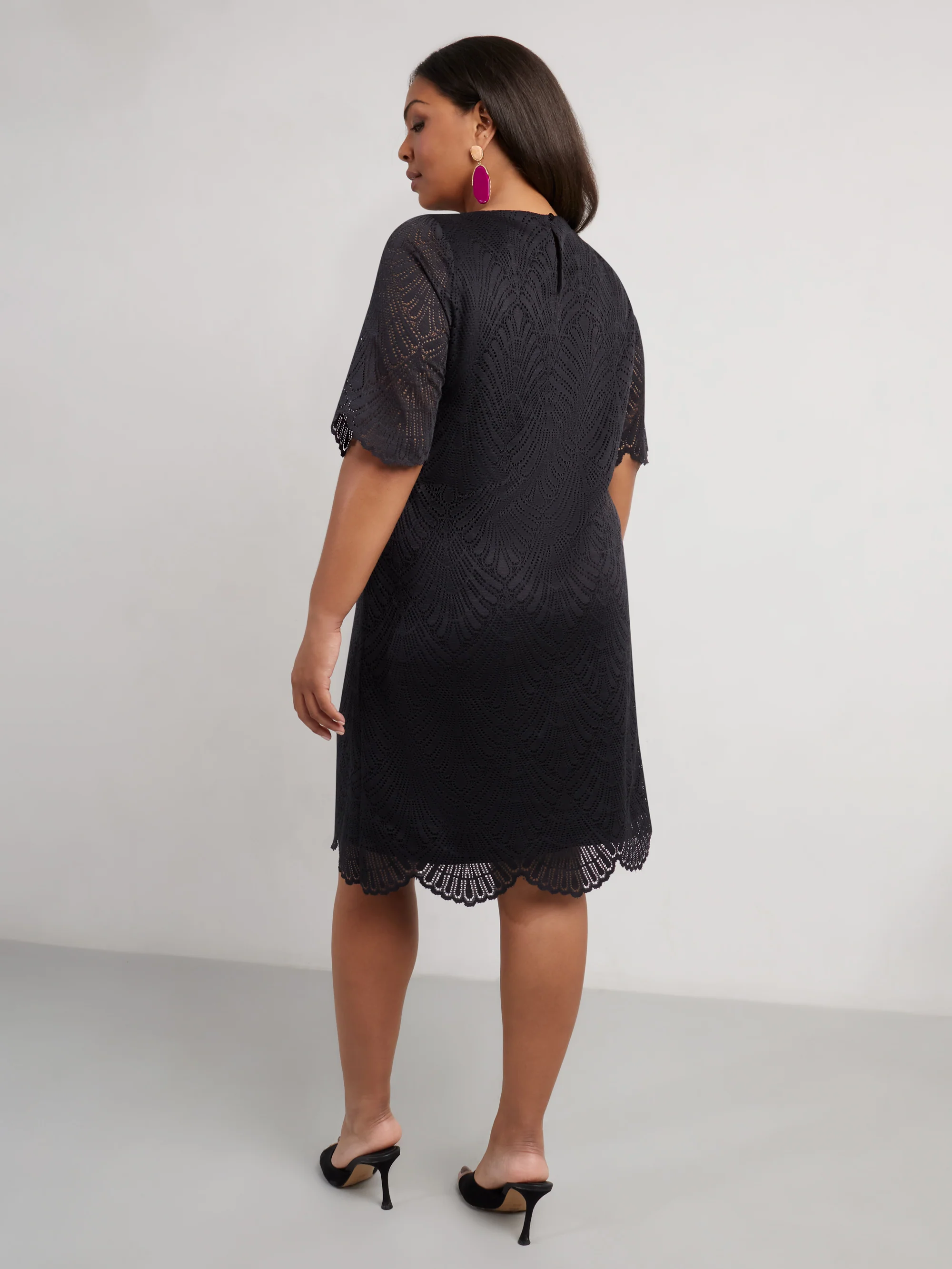 Black Lace Short Sleeve Dress - Image 3