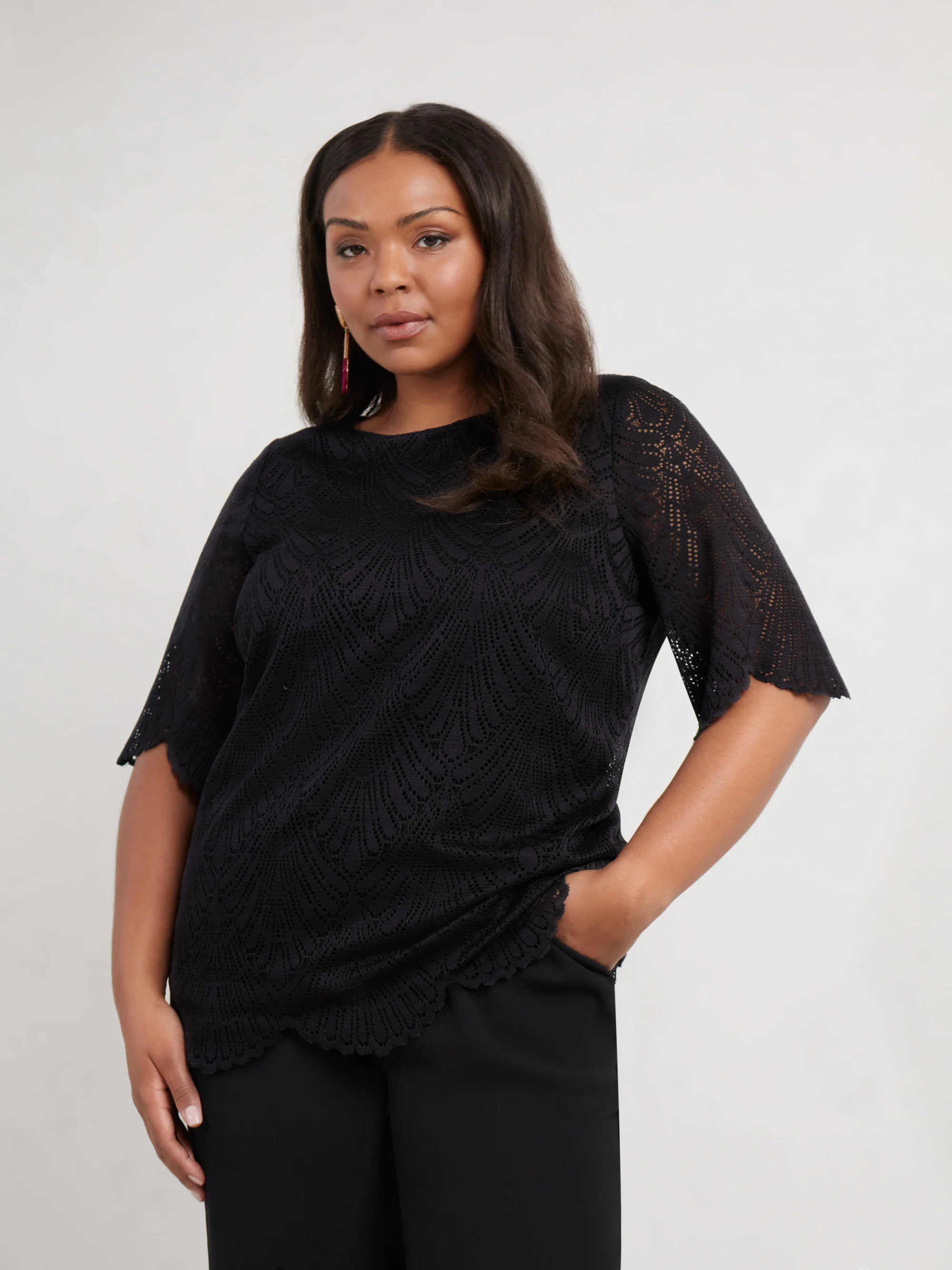 Black Lace Short Sleeve Top - Image 2
