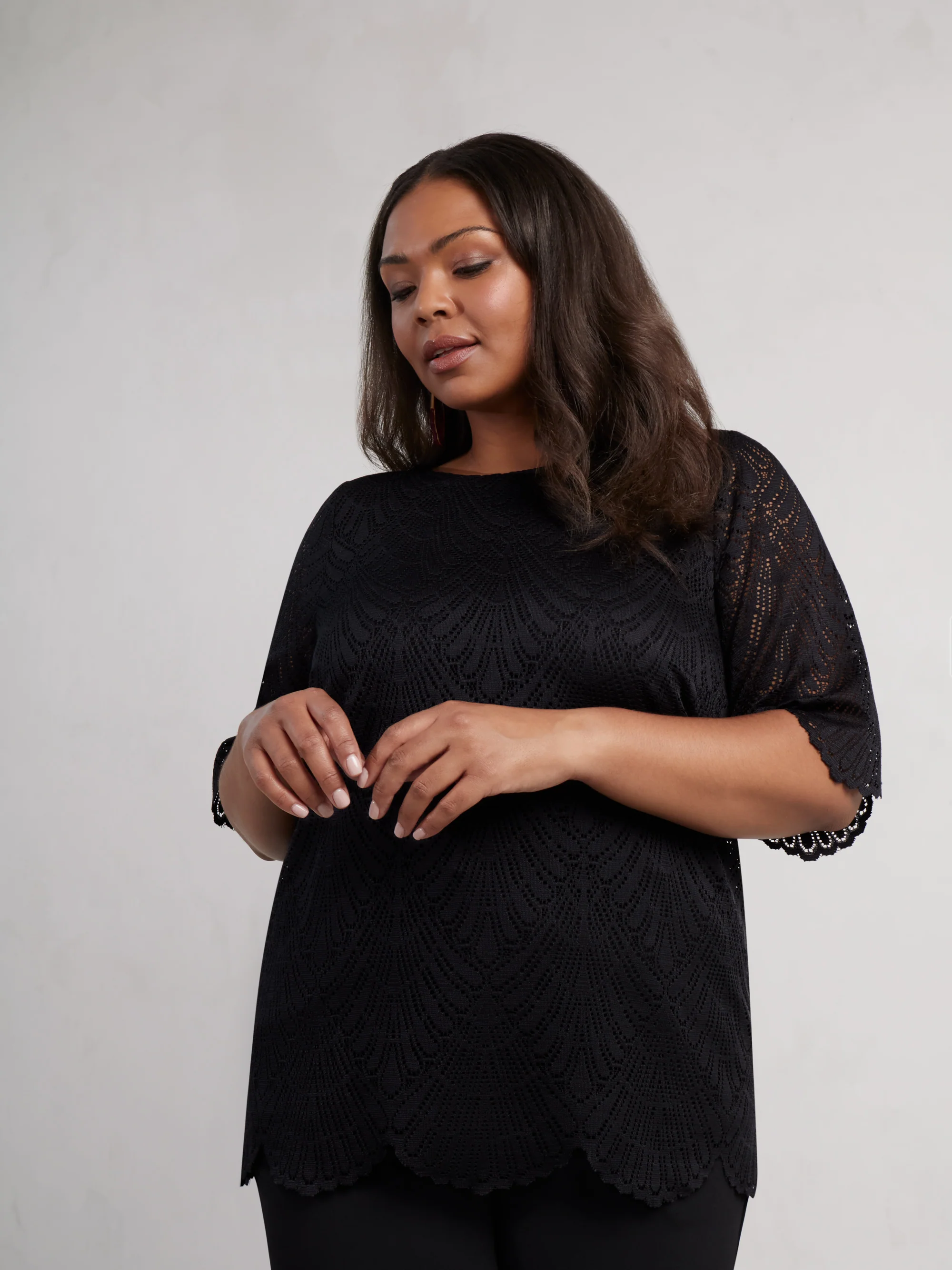 Black Lace Short Sleeve Top - Image 3