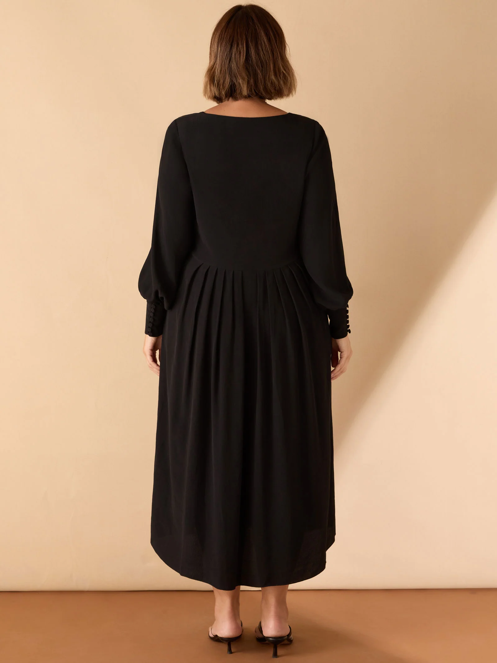Black Lace Up Blouson Sleeve Midi Dress - Image 5