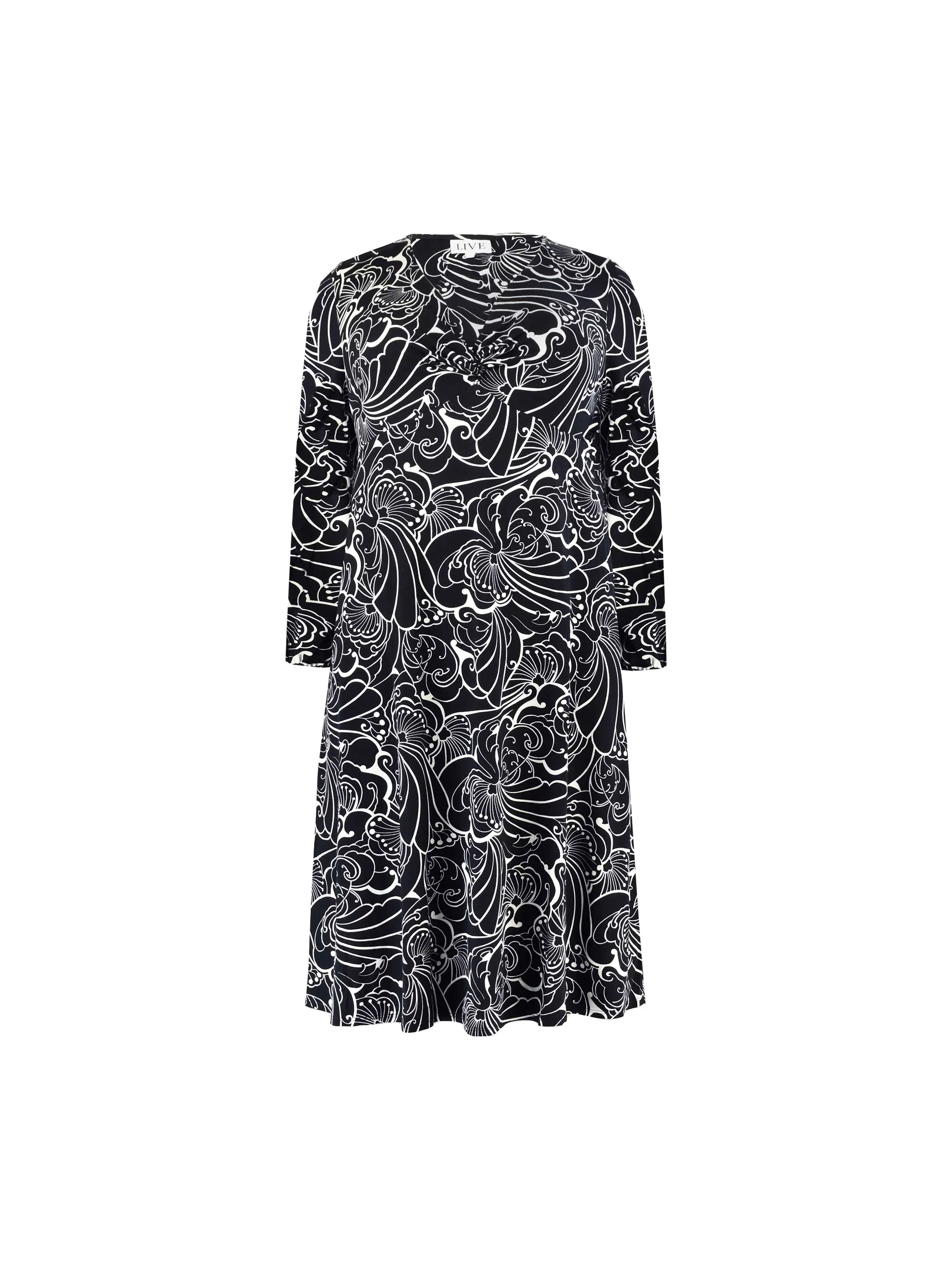Black Linear Print Knot Front Jersey Midi Dress - Image 6