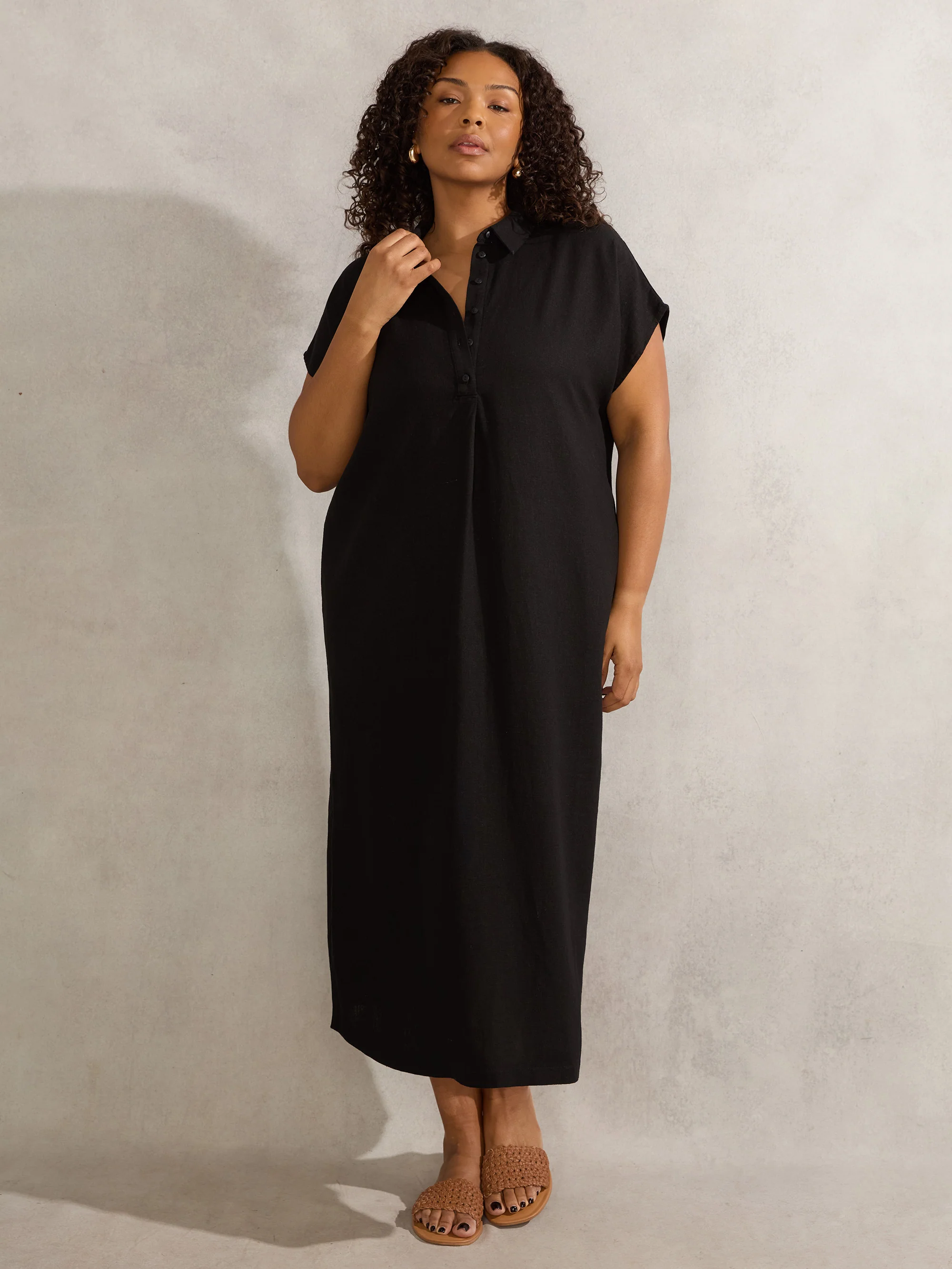 Black Linen Blend Chuck On Shirt Dress - Image 2