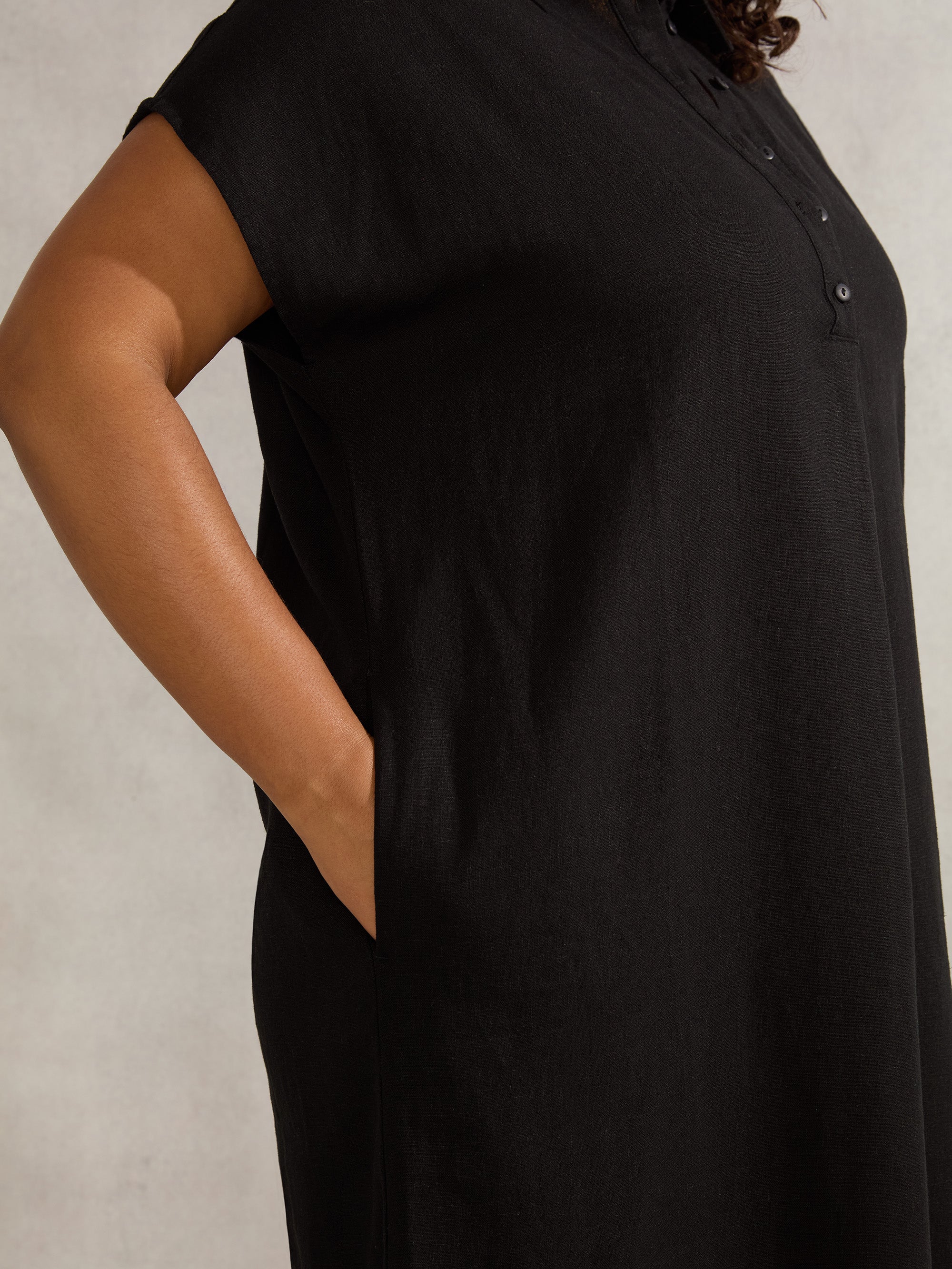 Black Linen Blend Chuck On Shirt Dress - Image 3