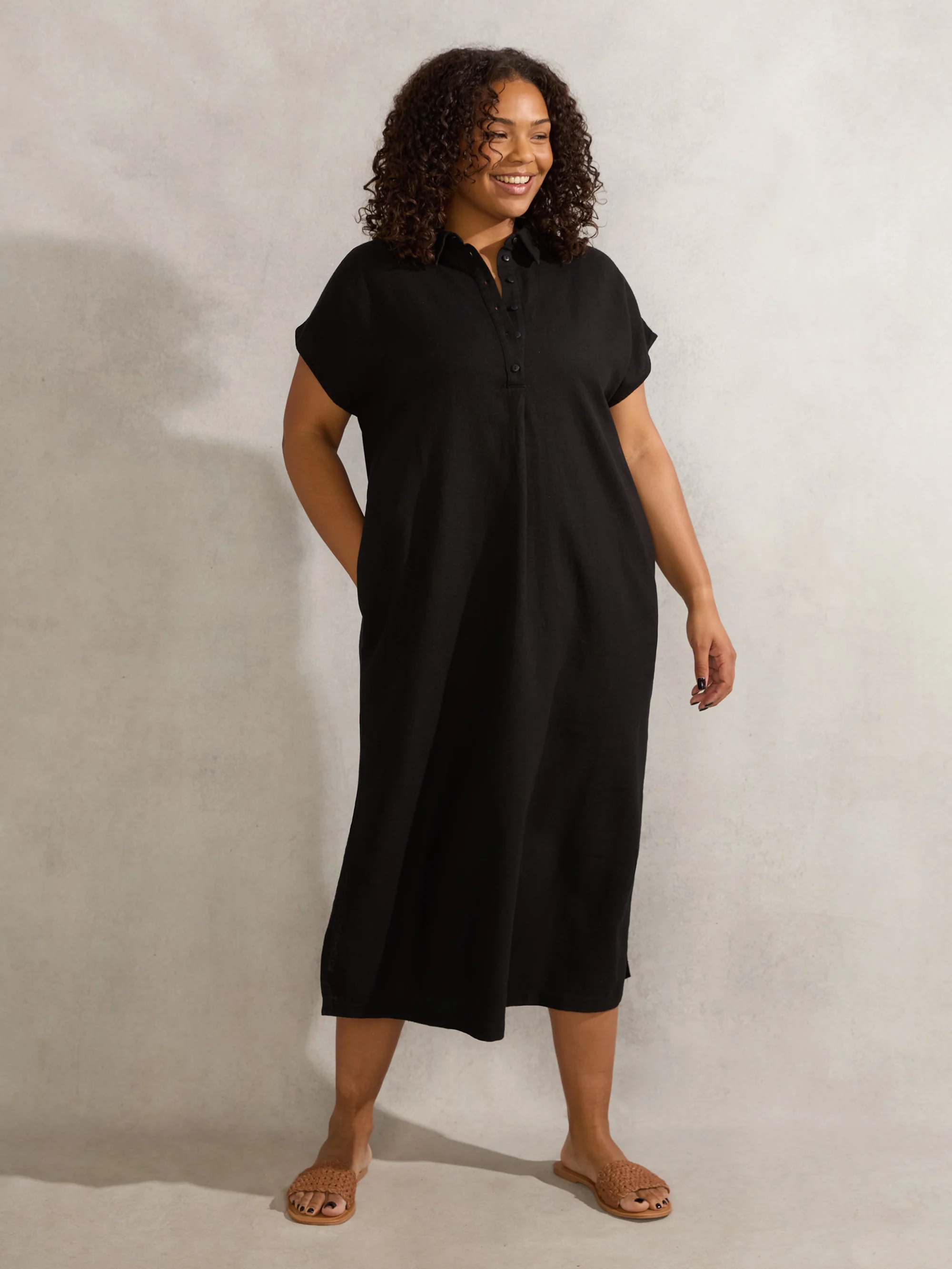Black Linen Blend Chuck On Shirt Dress - Image 4