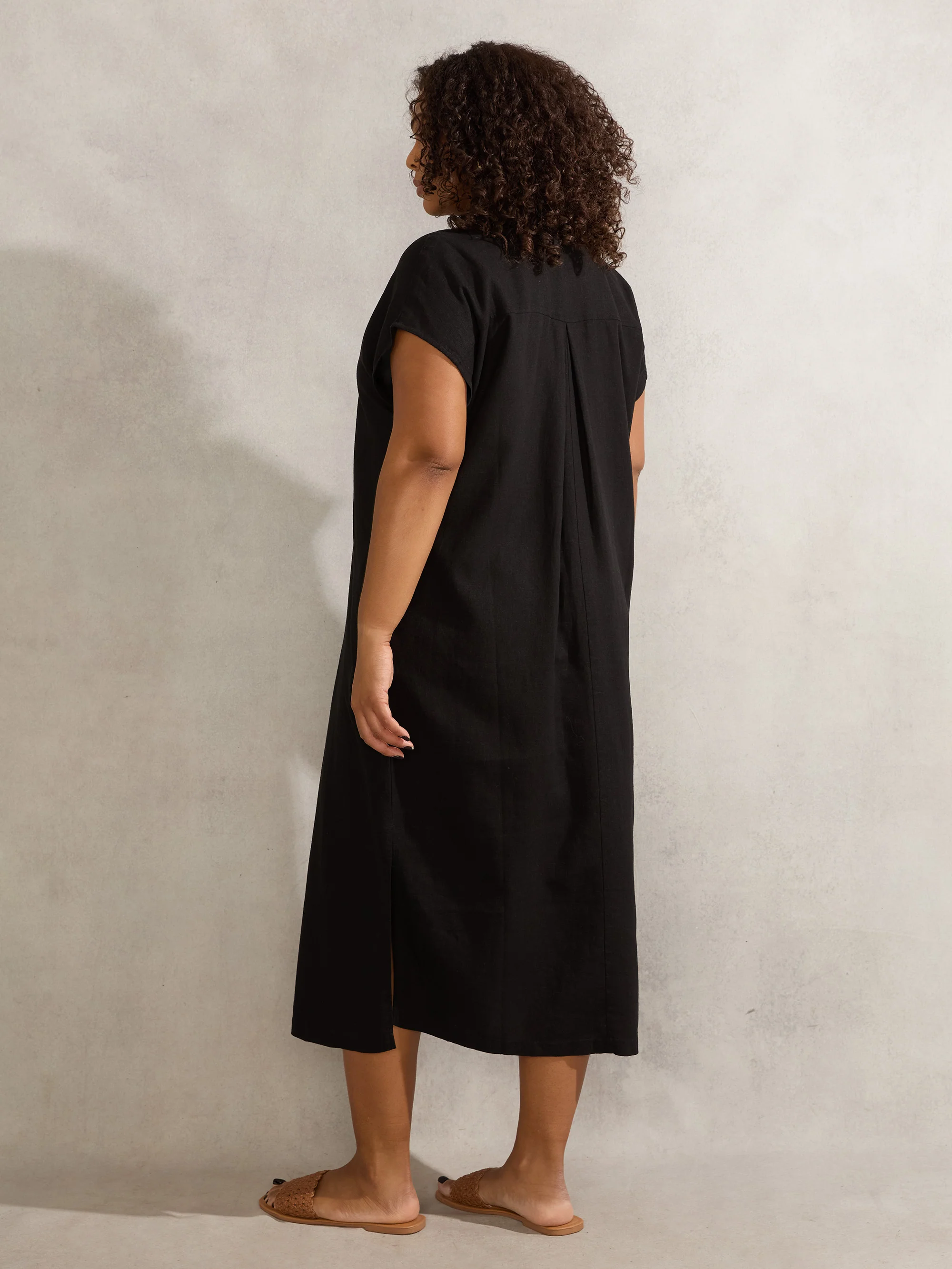 Black Linen Blend Chuck On Shirt Dress - Image 5