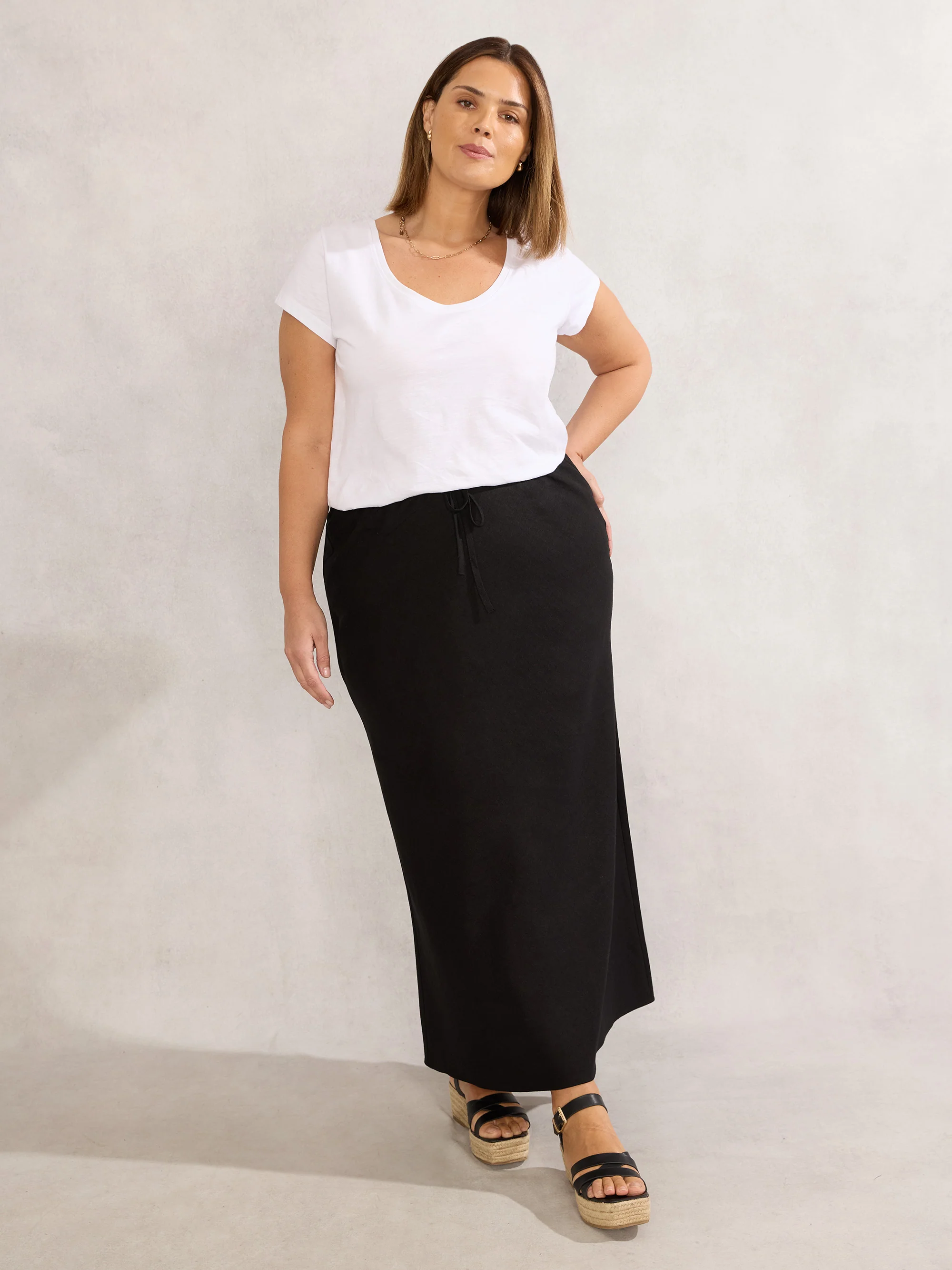 Black Linen Blend Midaxi Skirt - Image 2