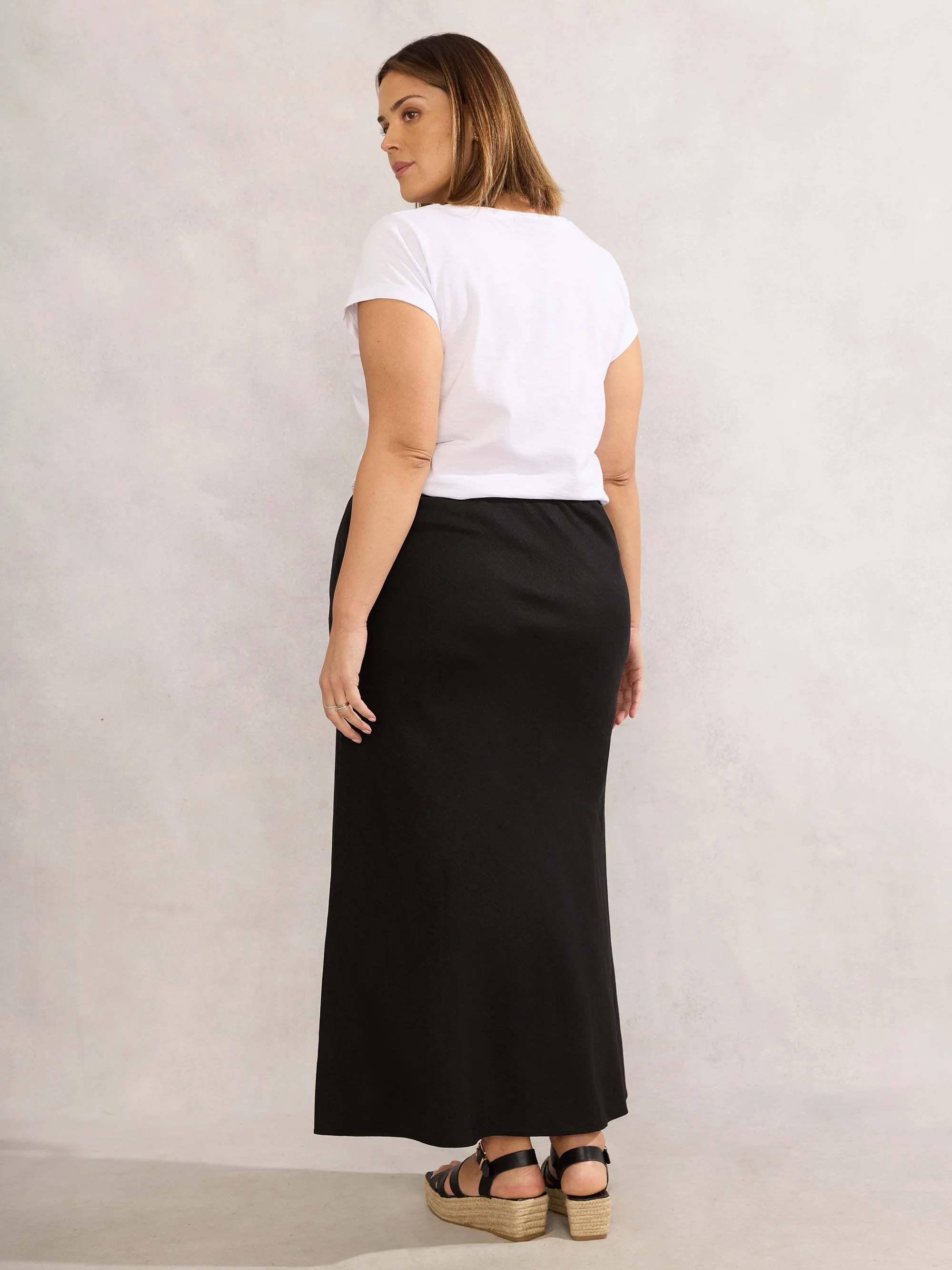 Black Linen Blend Midaxi Skirt - Image 4