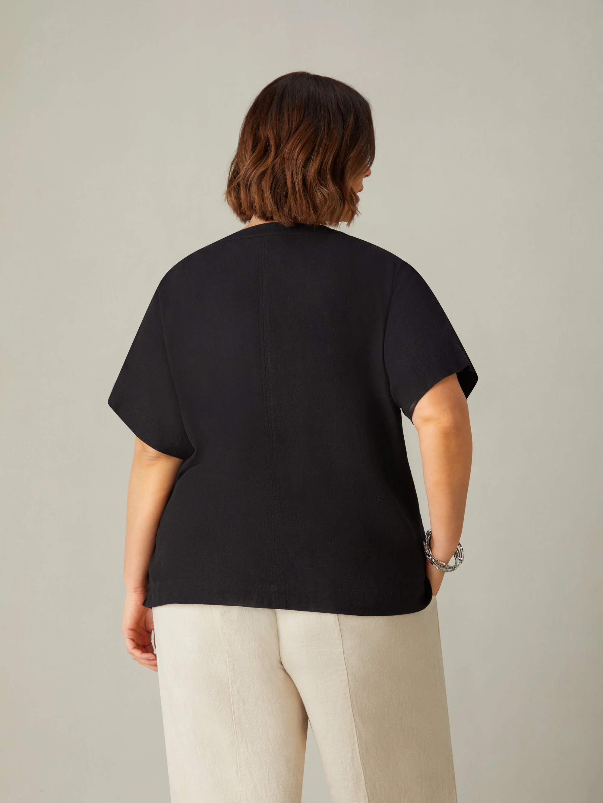 Black Linen Blend Round Neck Top - Image 5