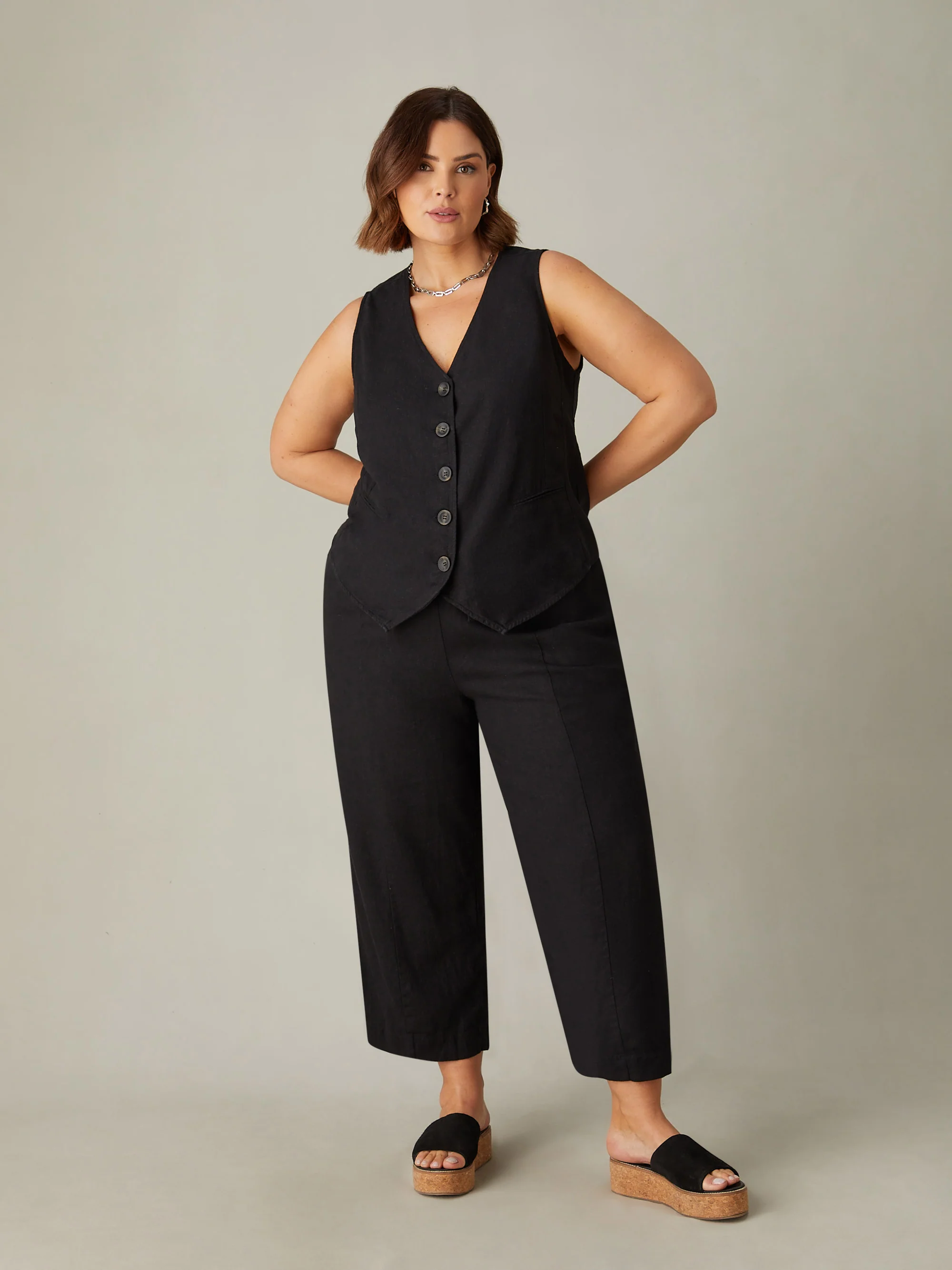 Black Linen Blend Waistcoat - Image 5