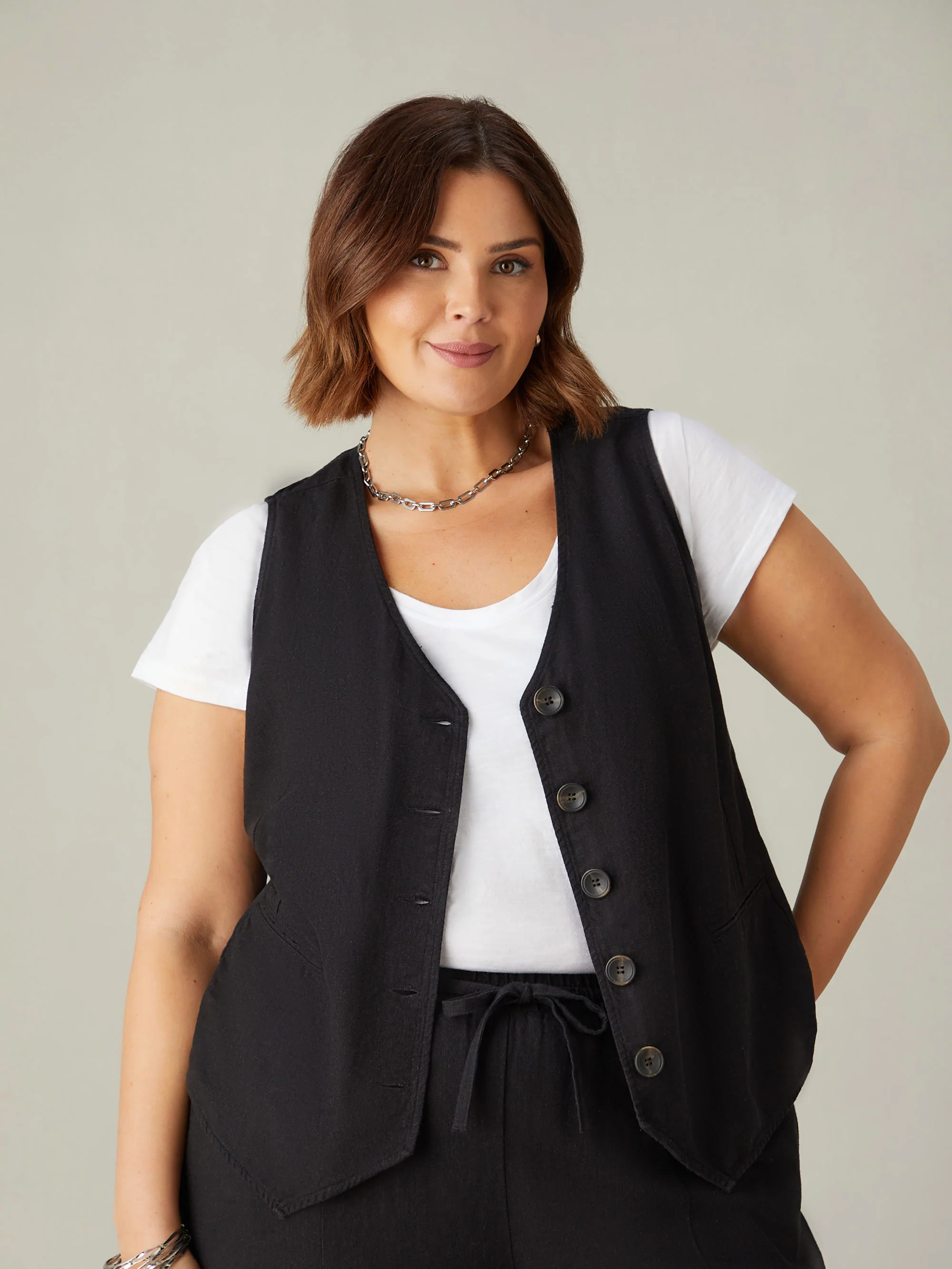 Black Linen Blend Waistcoat - Image 8