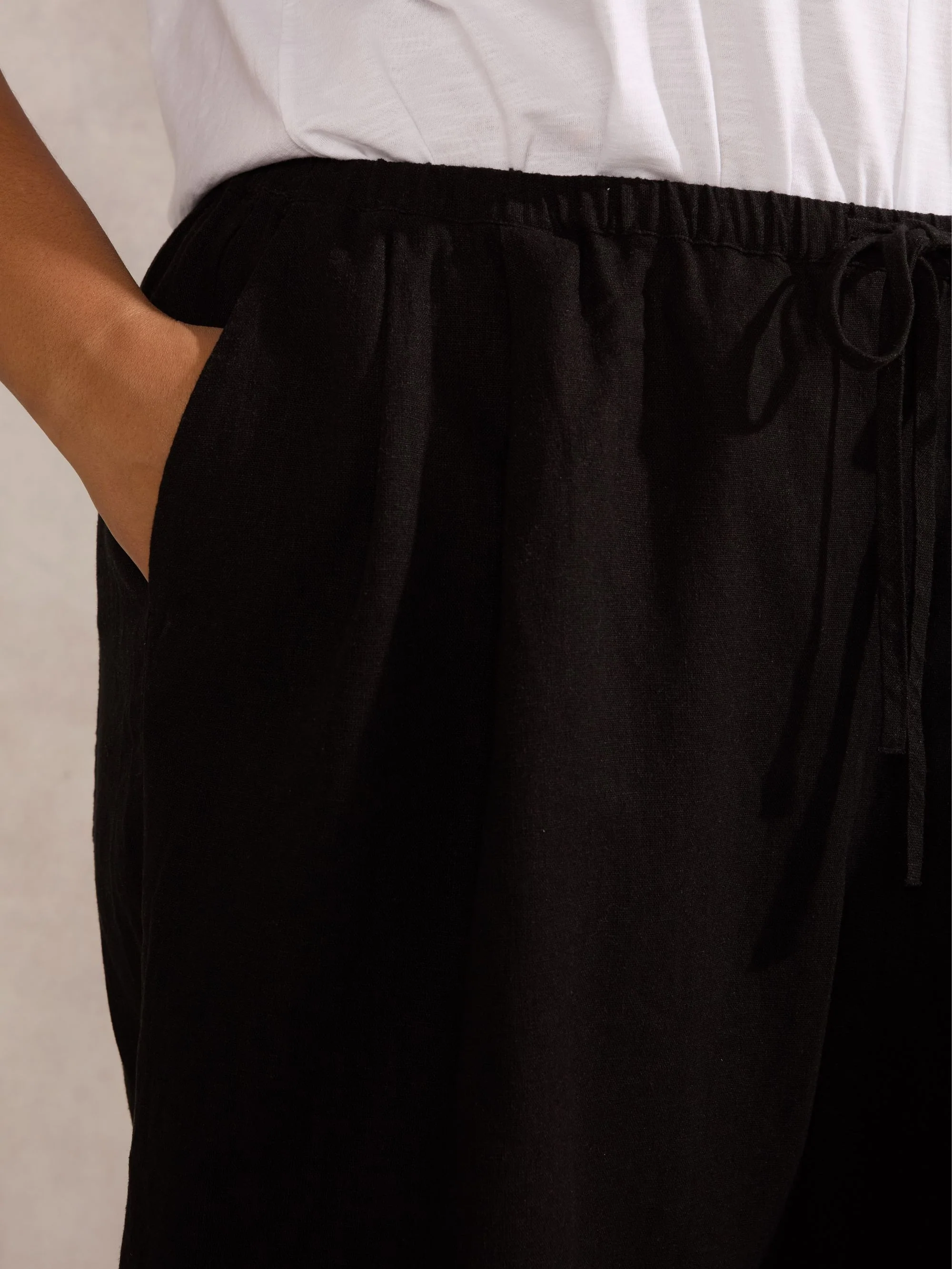 Black Linen Blend Drawstring Bermuda Shorts - Image 4