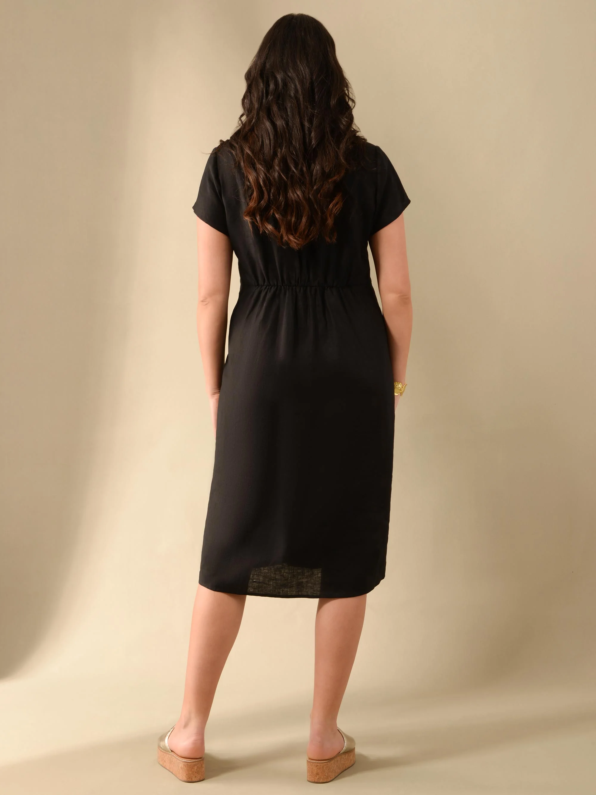 Black Linen Knot Midi Dress - Image 5