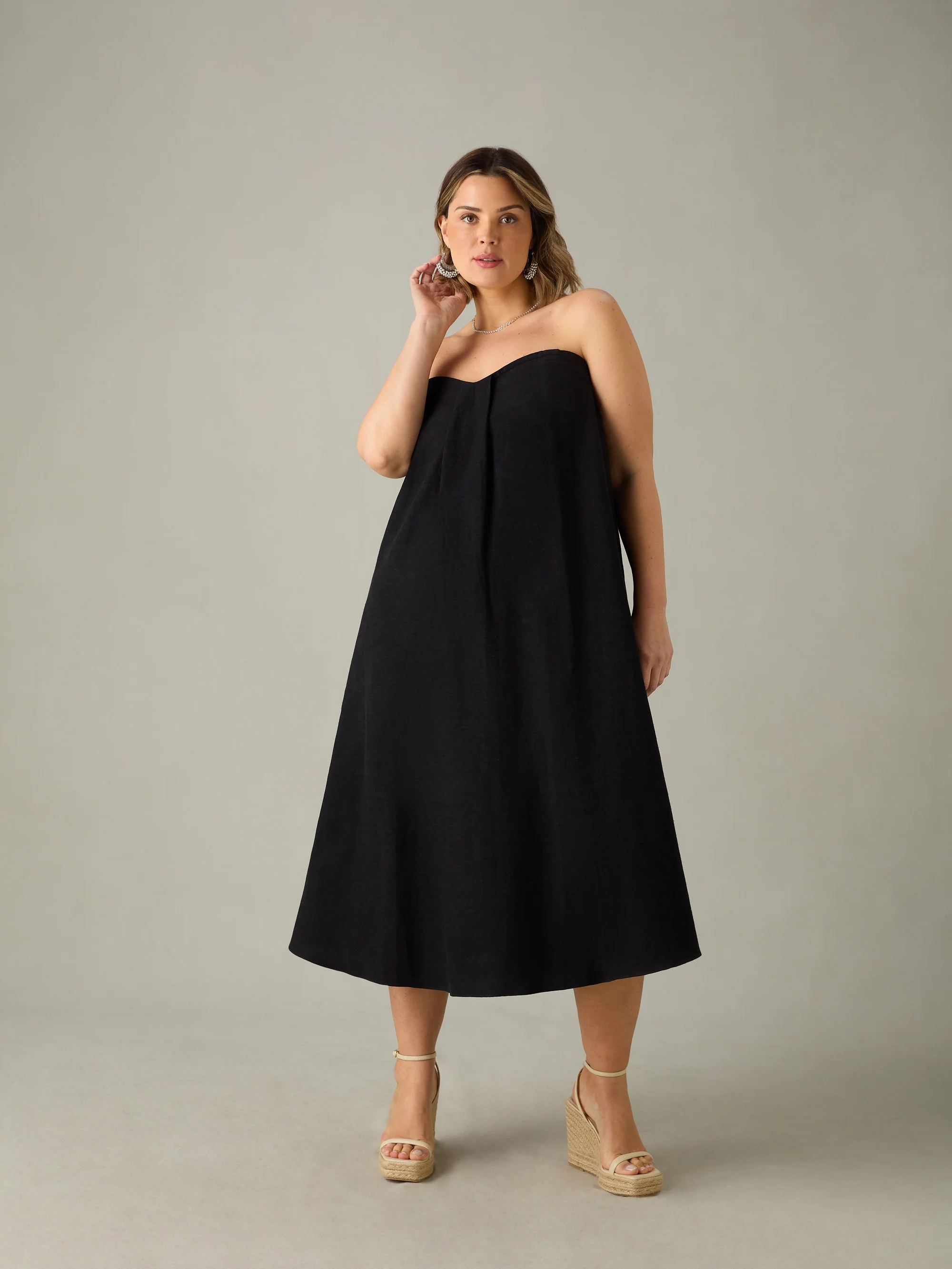 Black Linen Mix Bandeau Midaxi Dress - Image 2