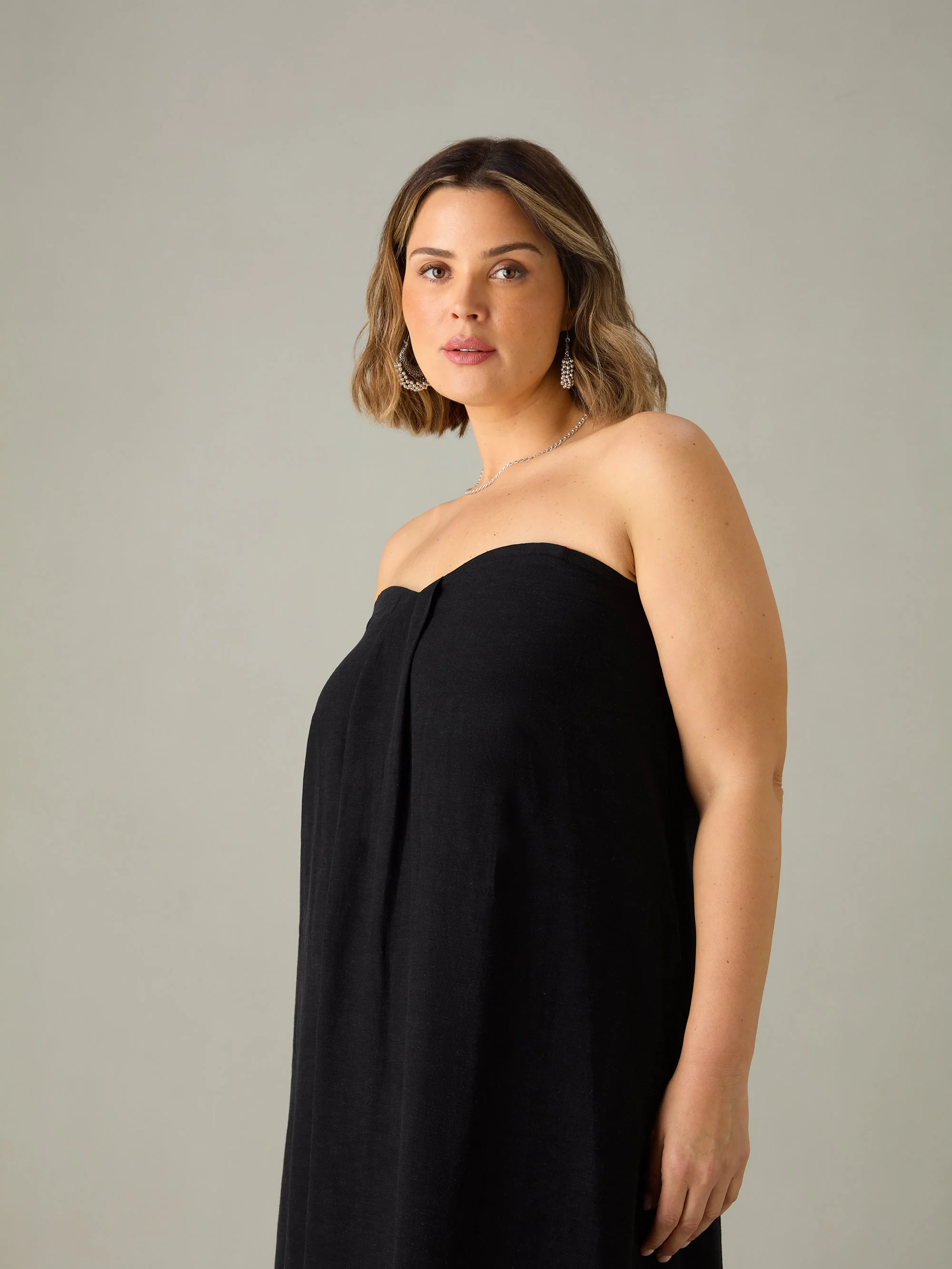 Black Linen Mix Bandeau Midaxi Dress - Image 3