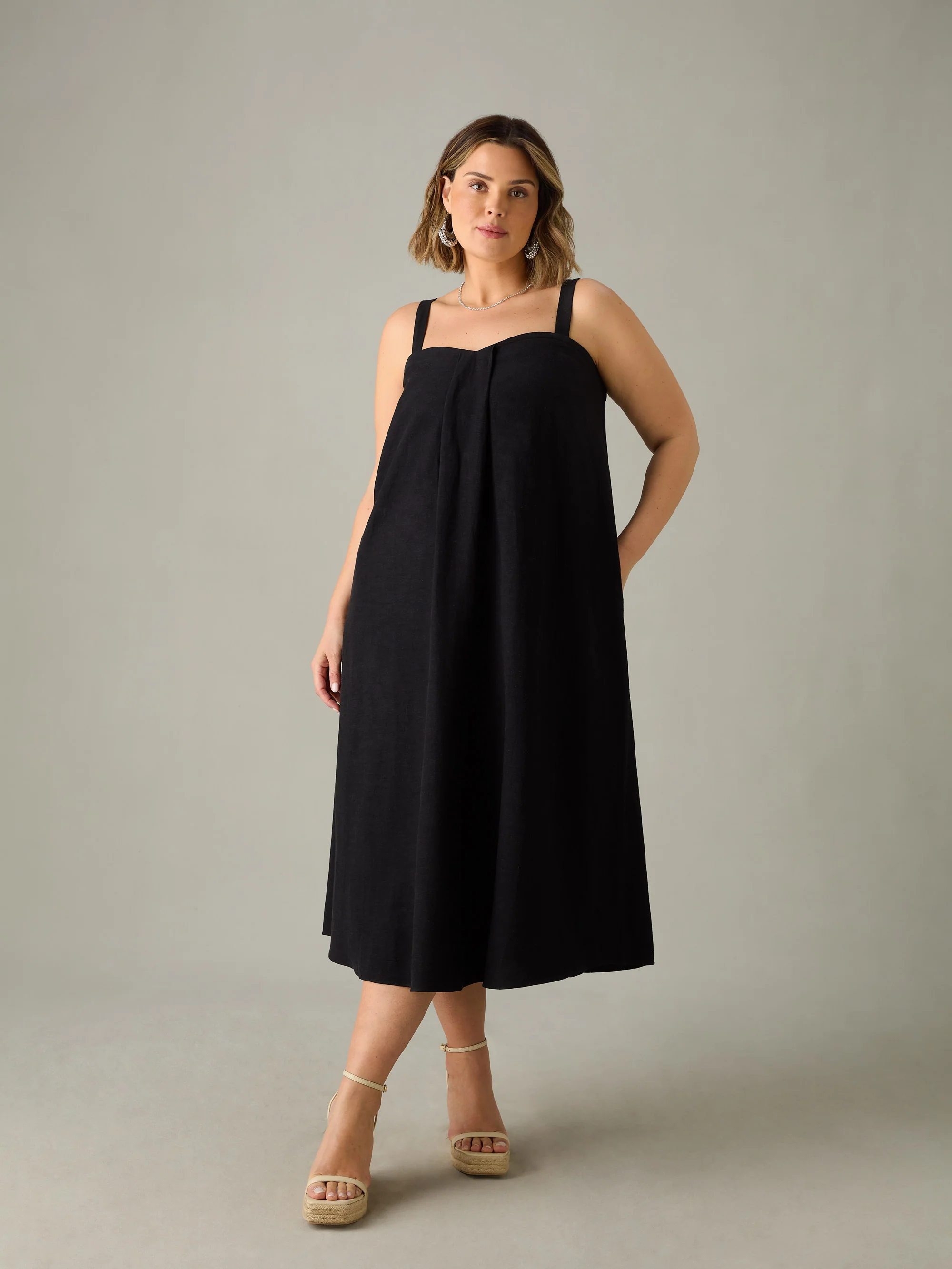 Black Linen Mix Bandeau Midaxi Dress - Image 7