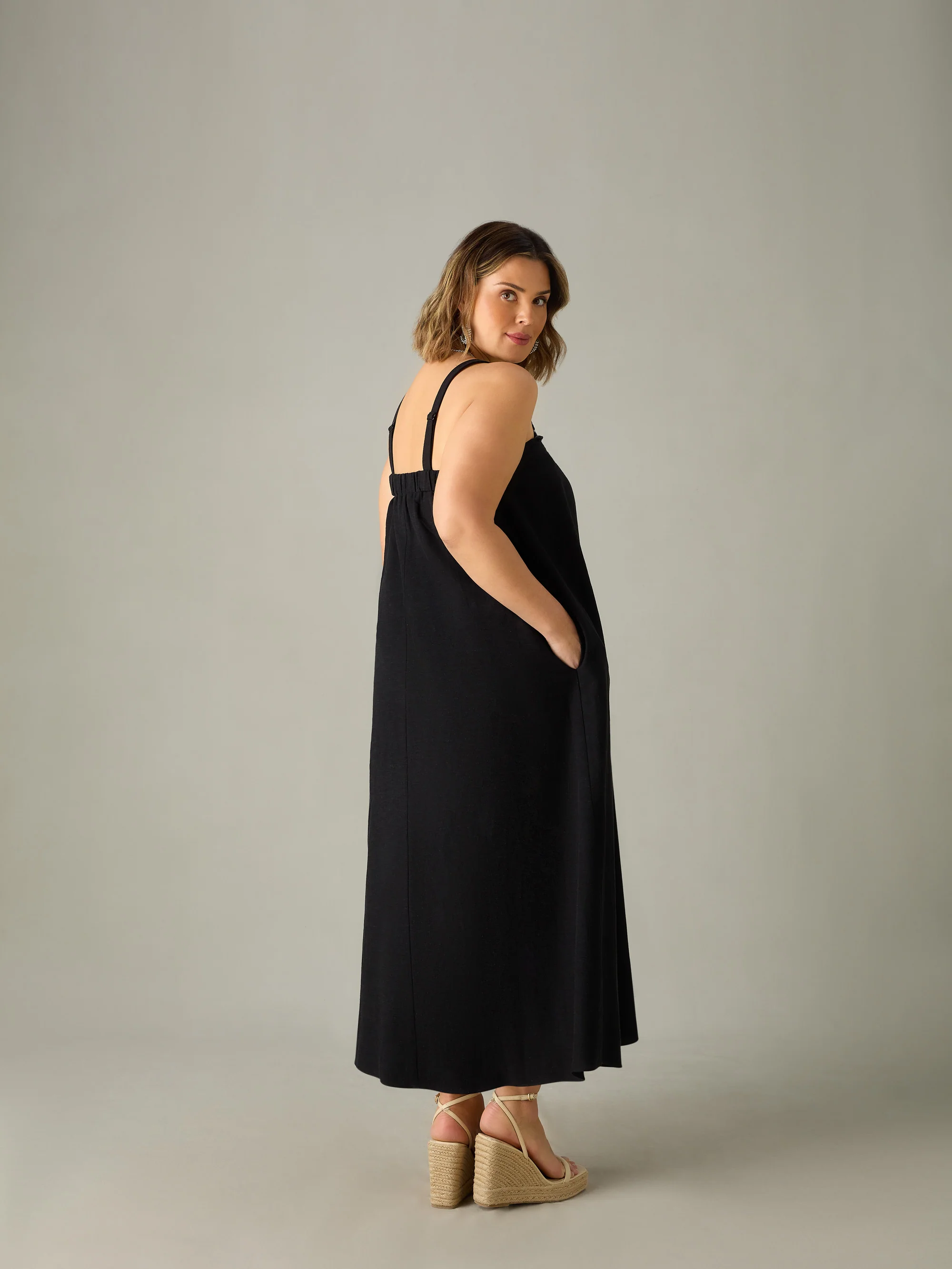 Black Linen Mix Bandeau Midaxi Dress - Image 8