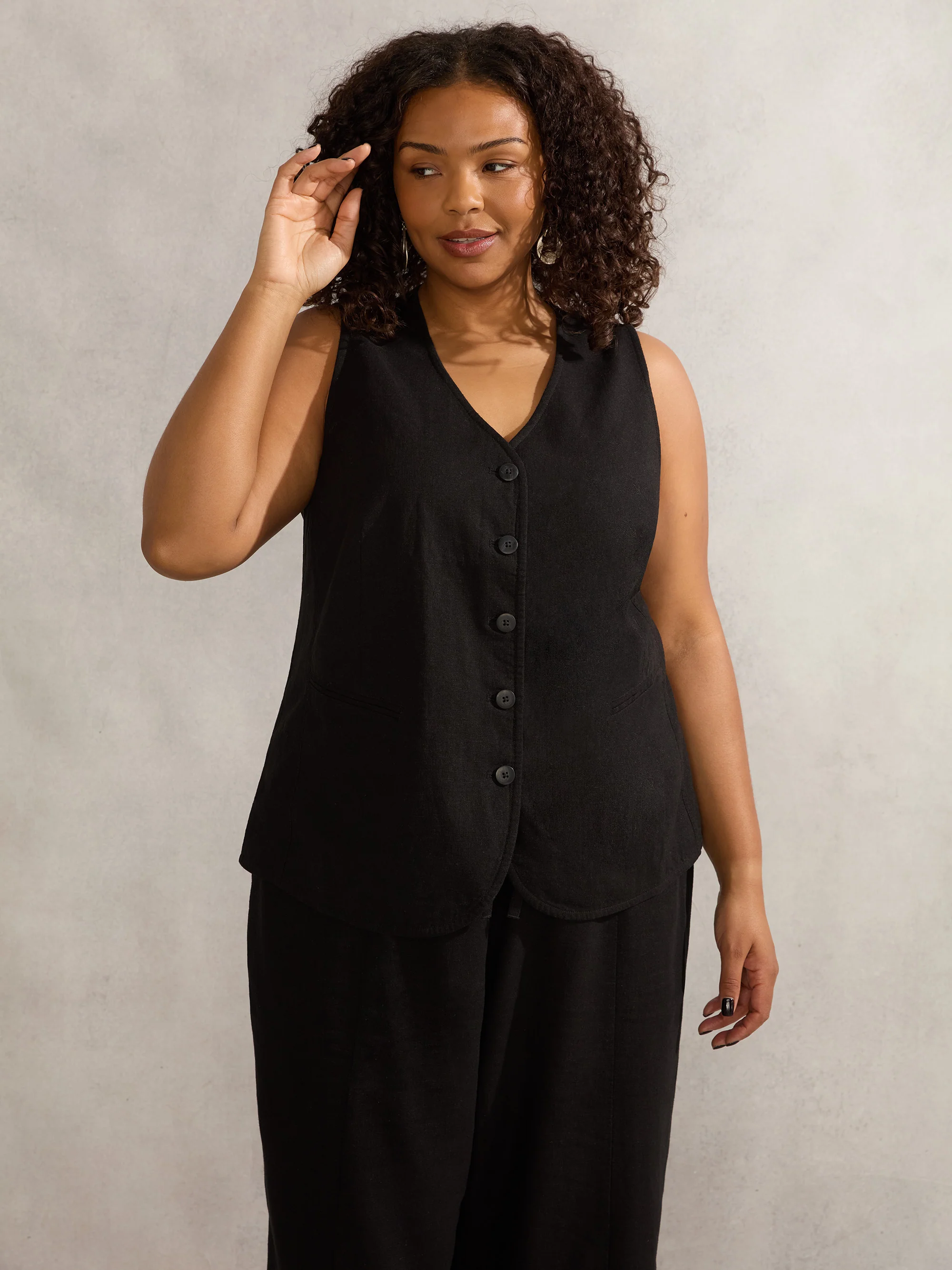 Black Linen Blend Waistcoat - Image 3