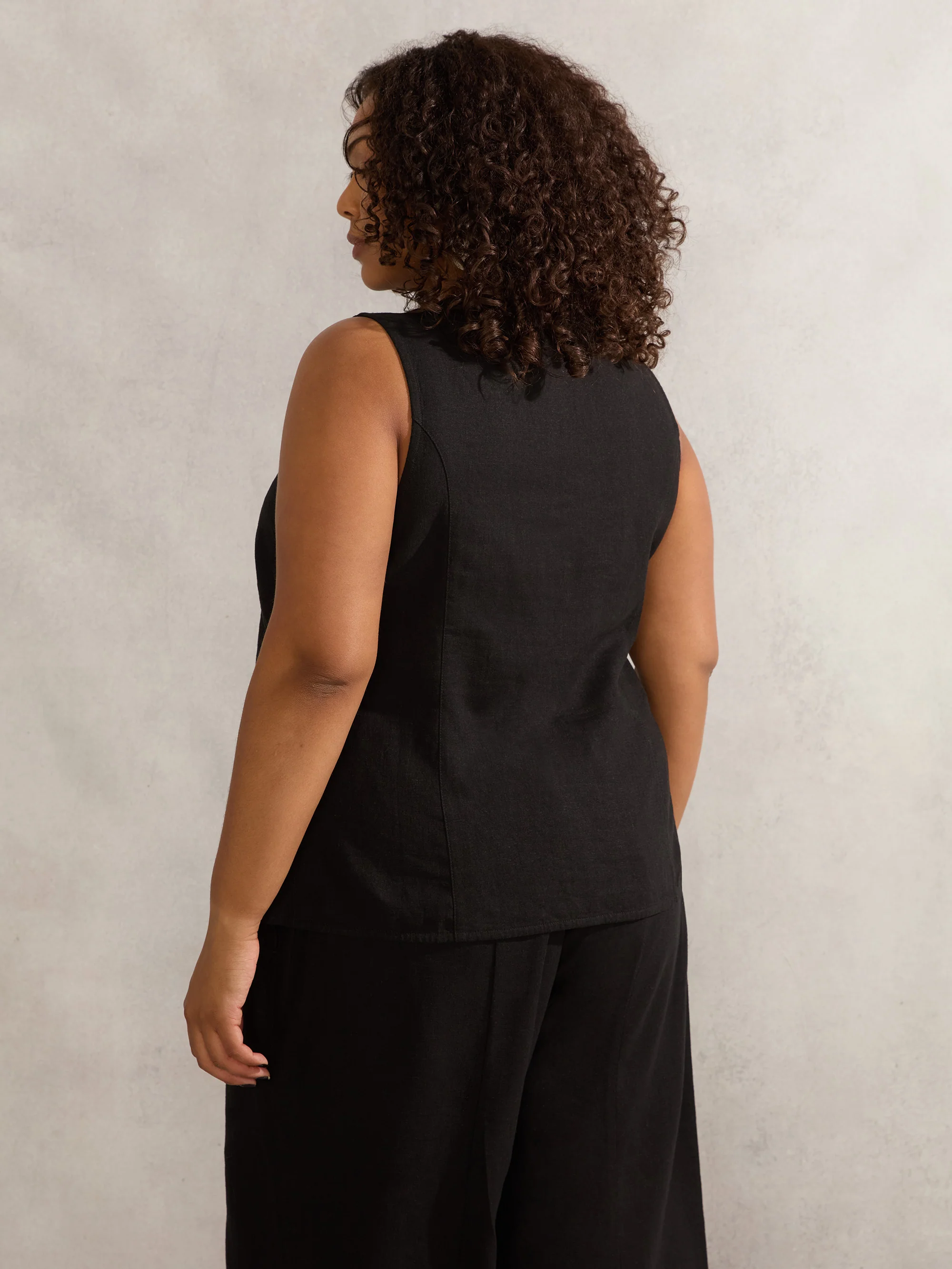 Black Linen Blend Waistcoat - Image 5
