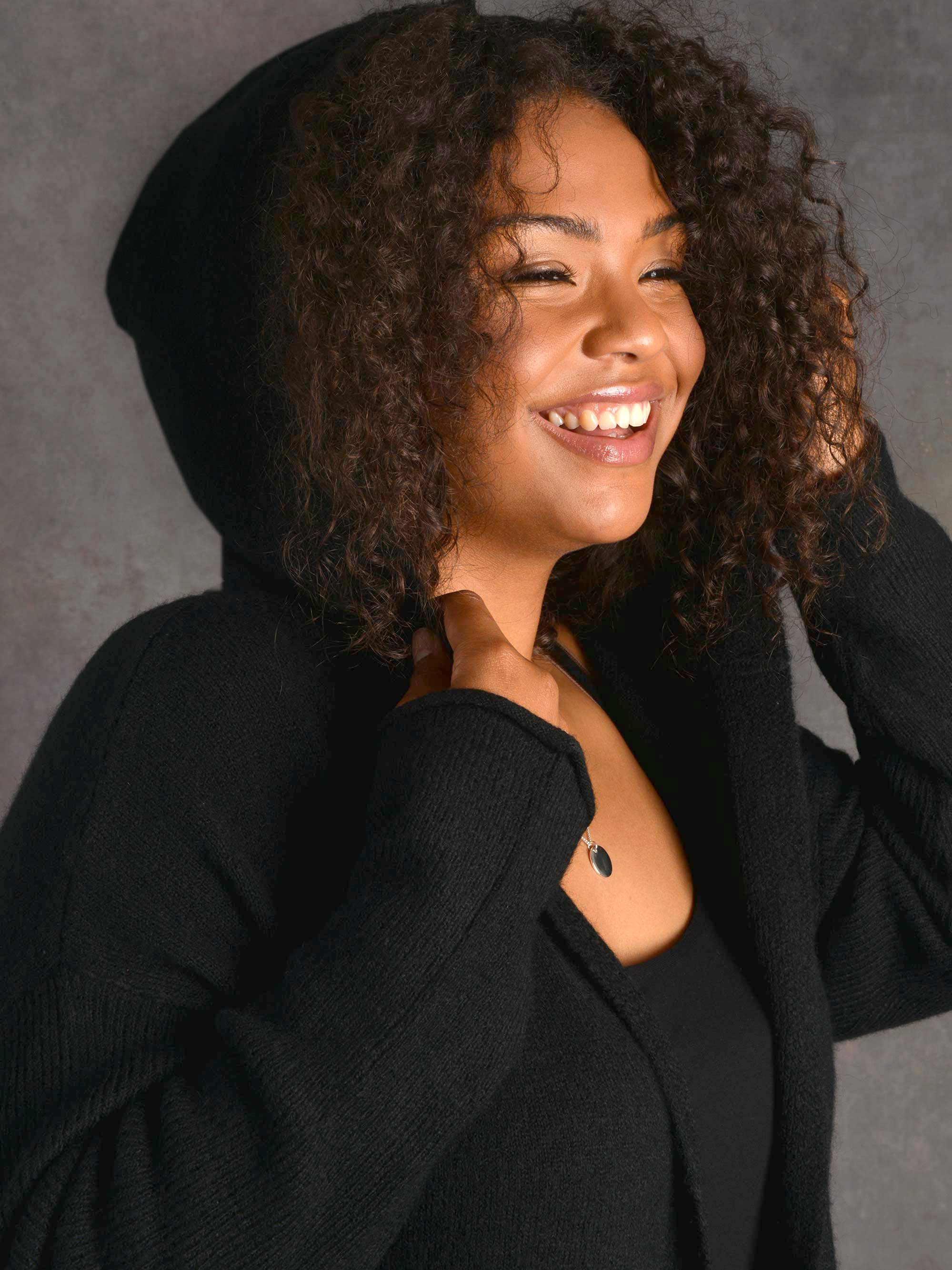 Black Long Line Hooded Cardigan - Image 2