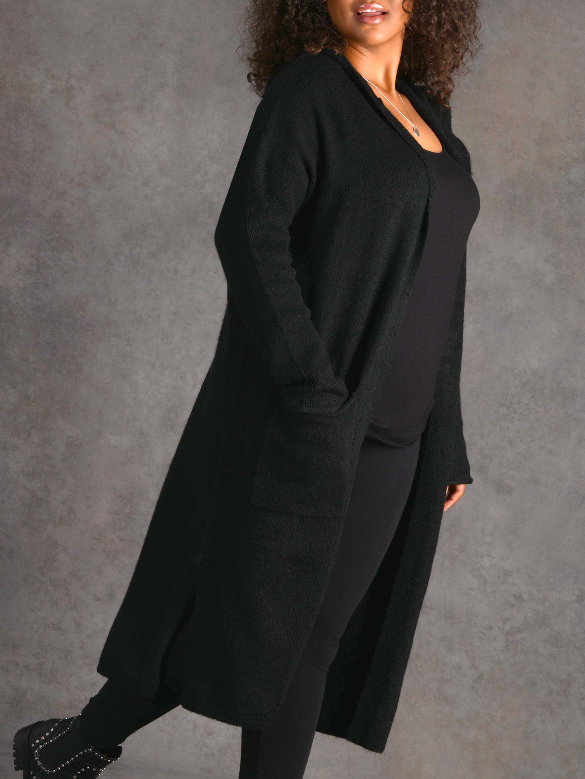Black Long Line Hooded Cardigan - Image 3