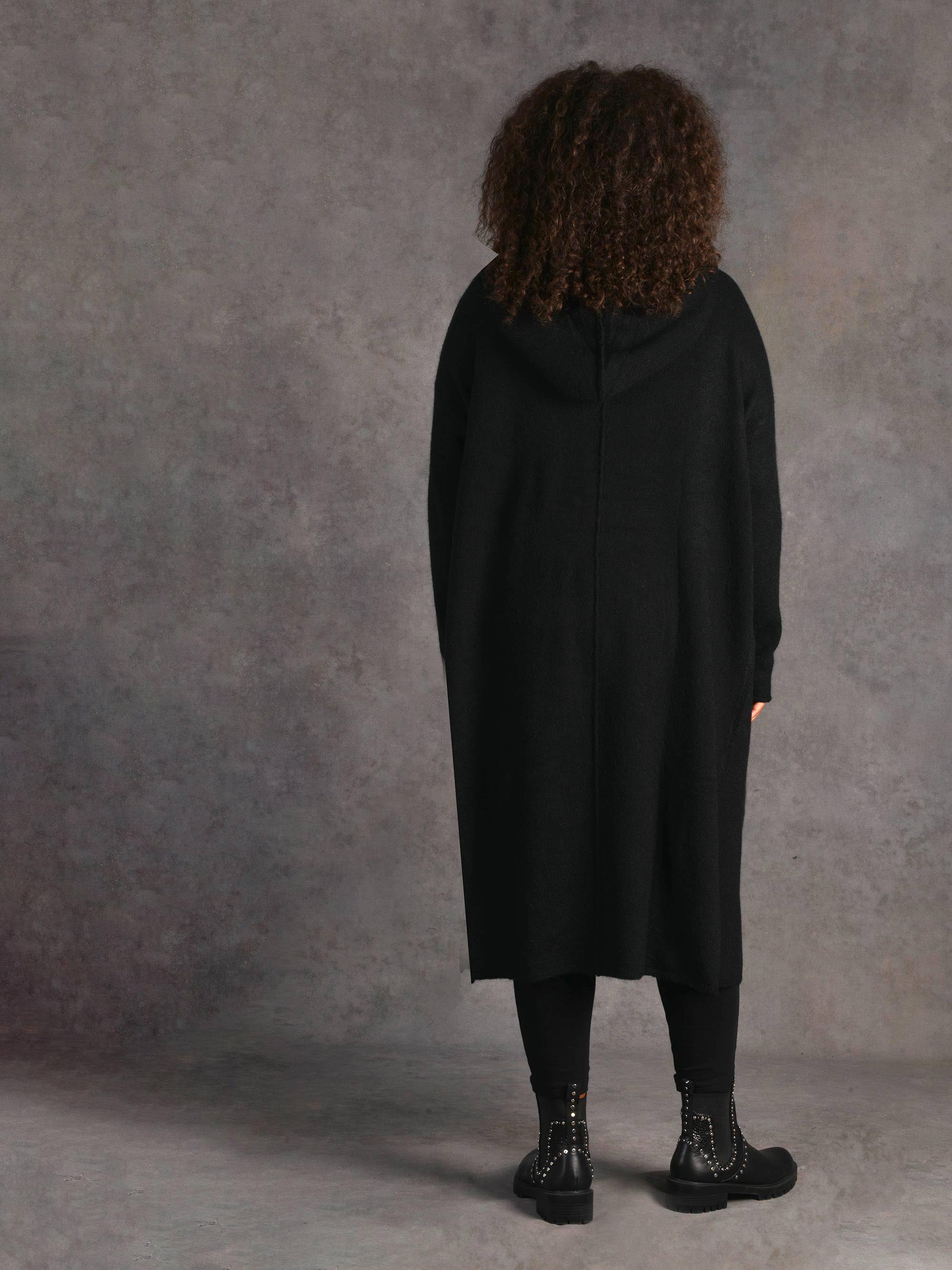 Black Long Line Hooded Cardigan - Image 4