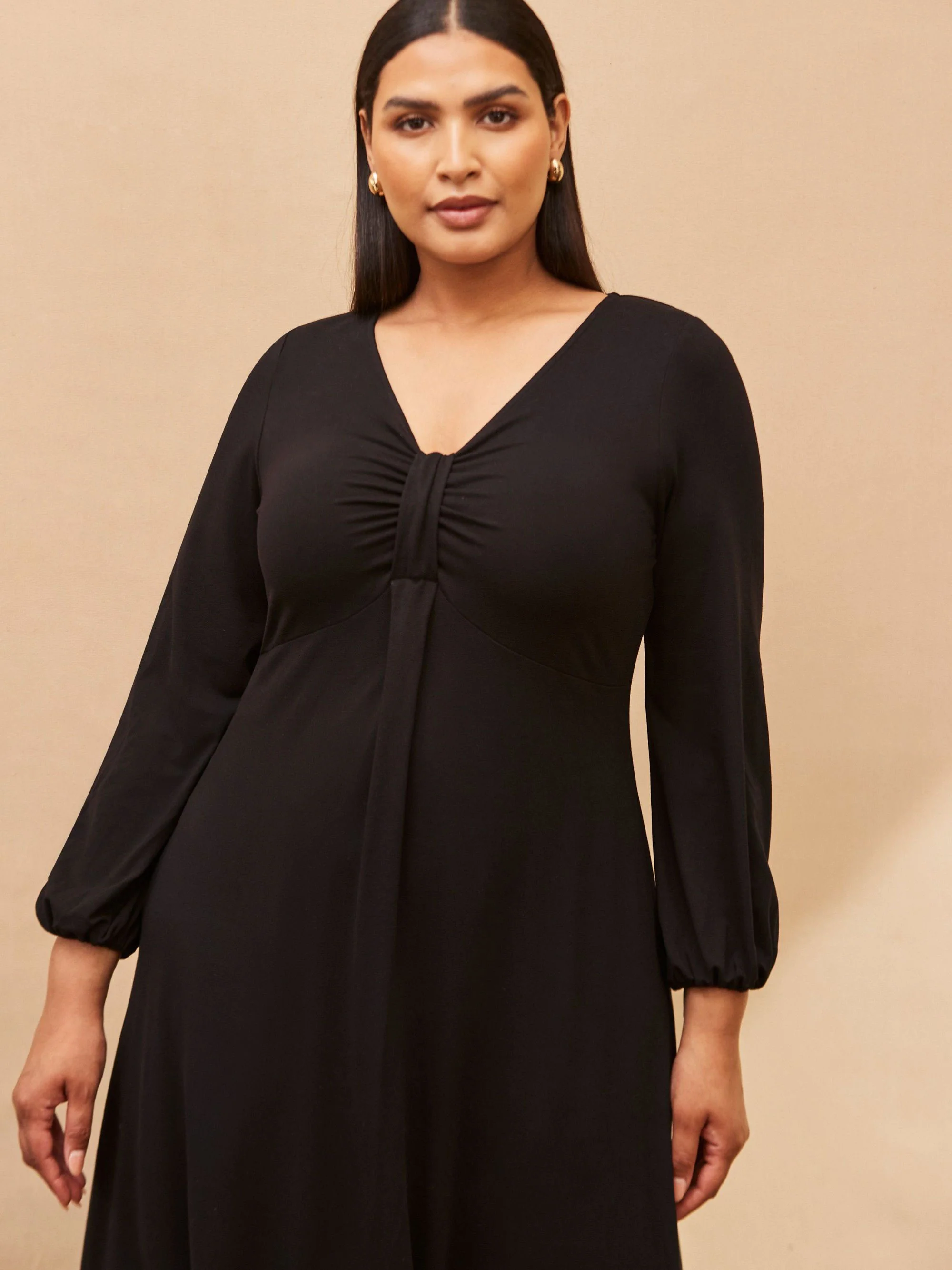Black Jersey Pleat Front Midi Dress - Image 3
