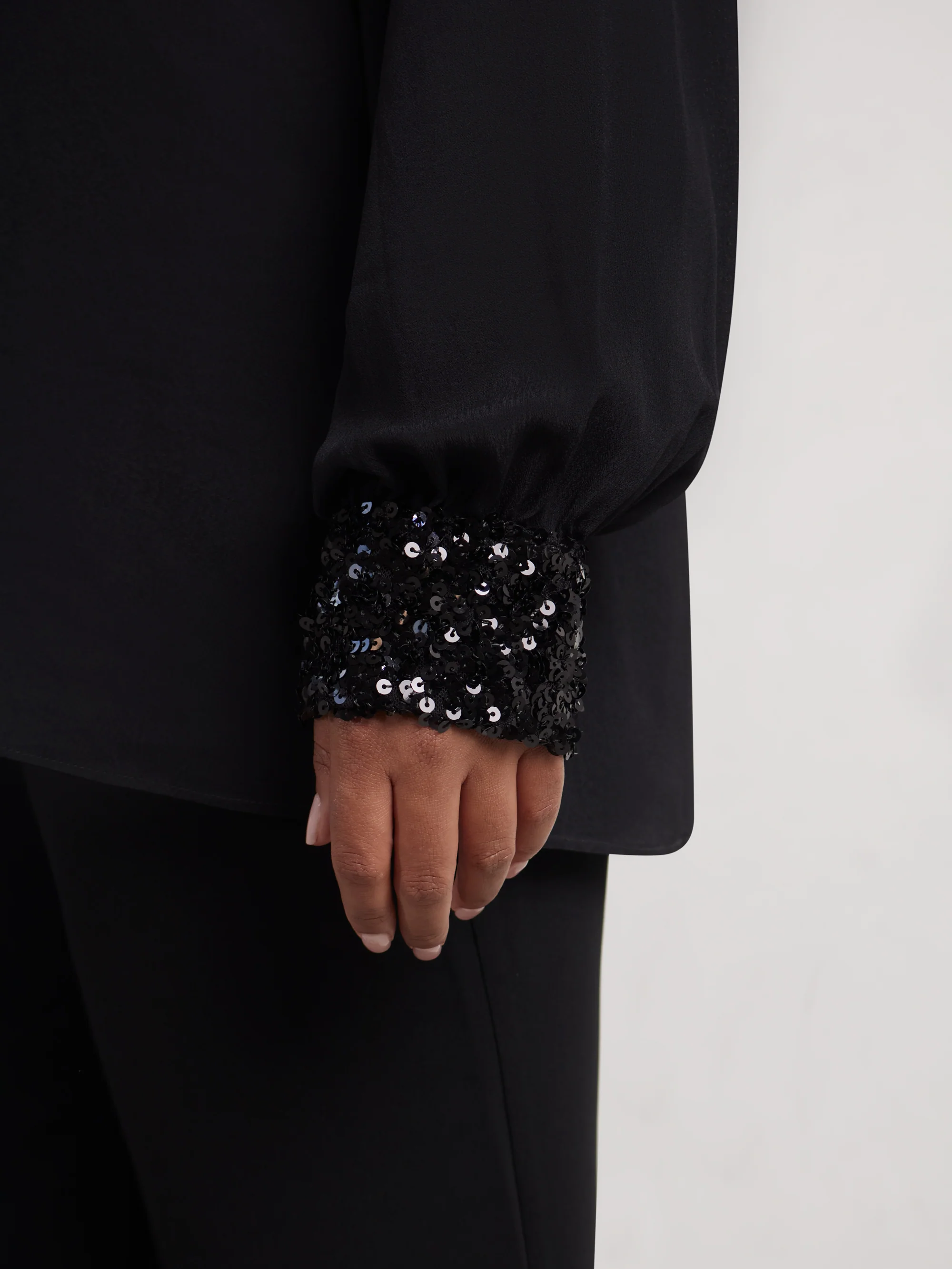 Black Long Sleeve Sequin Cuff Blouse - Image 5