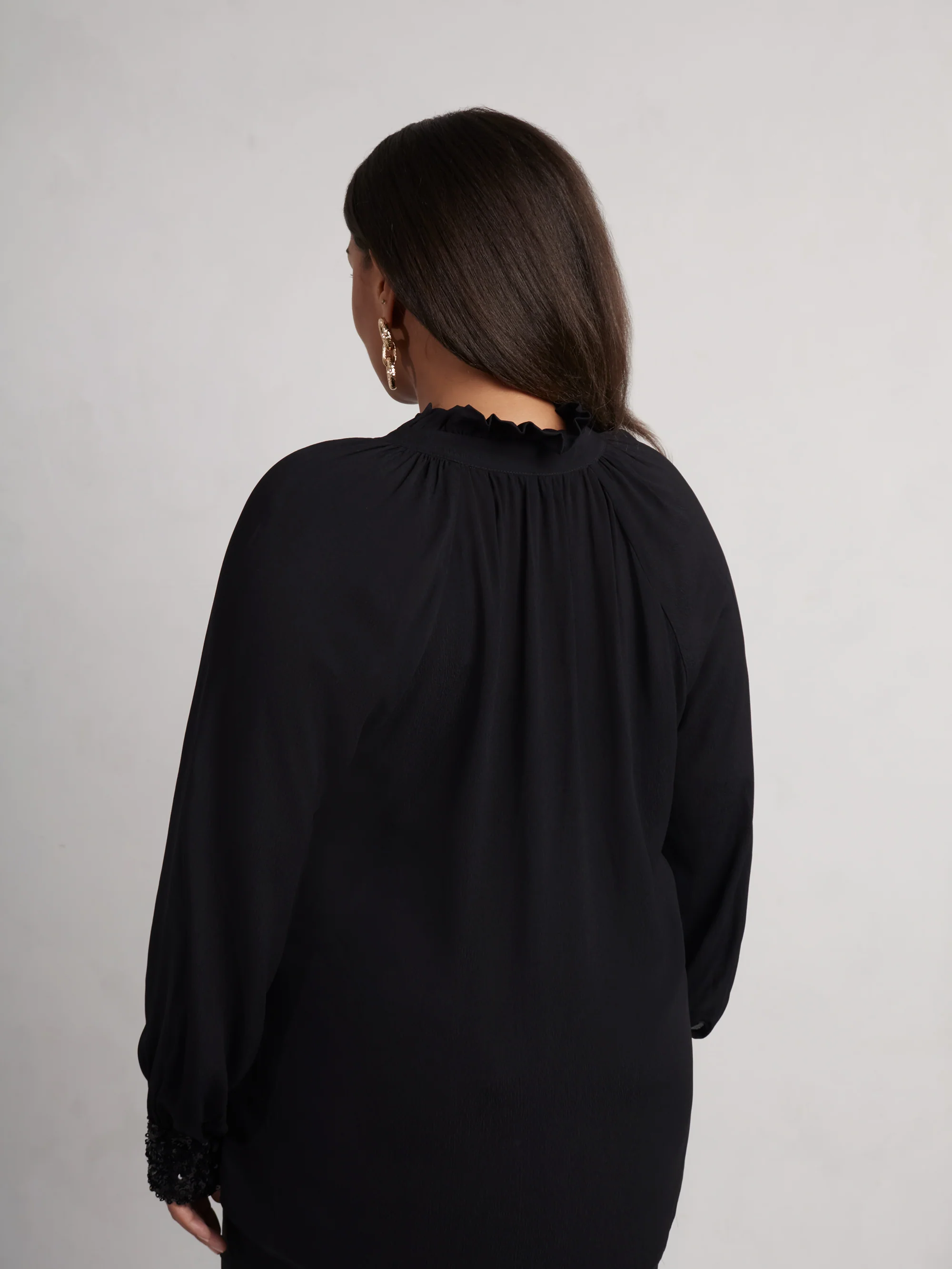 Black Long Sleeve Sequin Cuff Blouse - Image 7