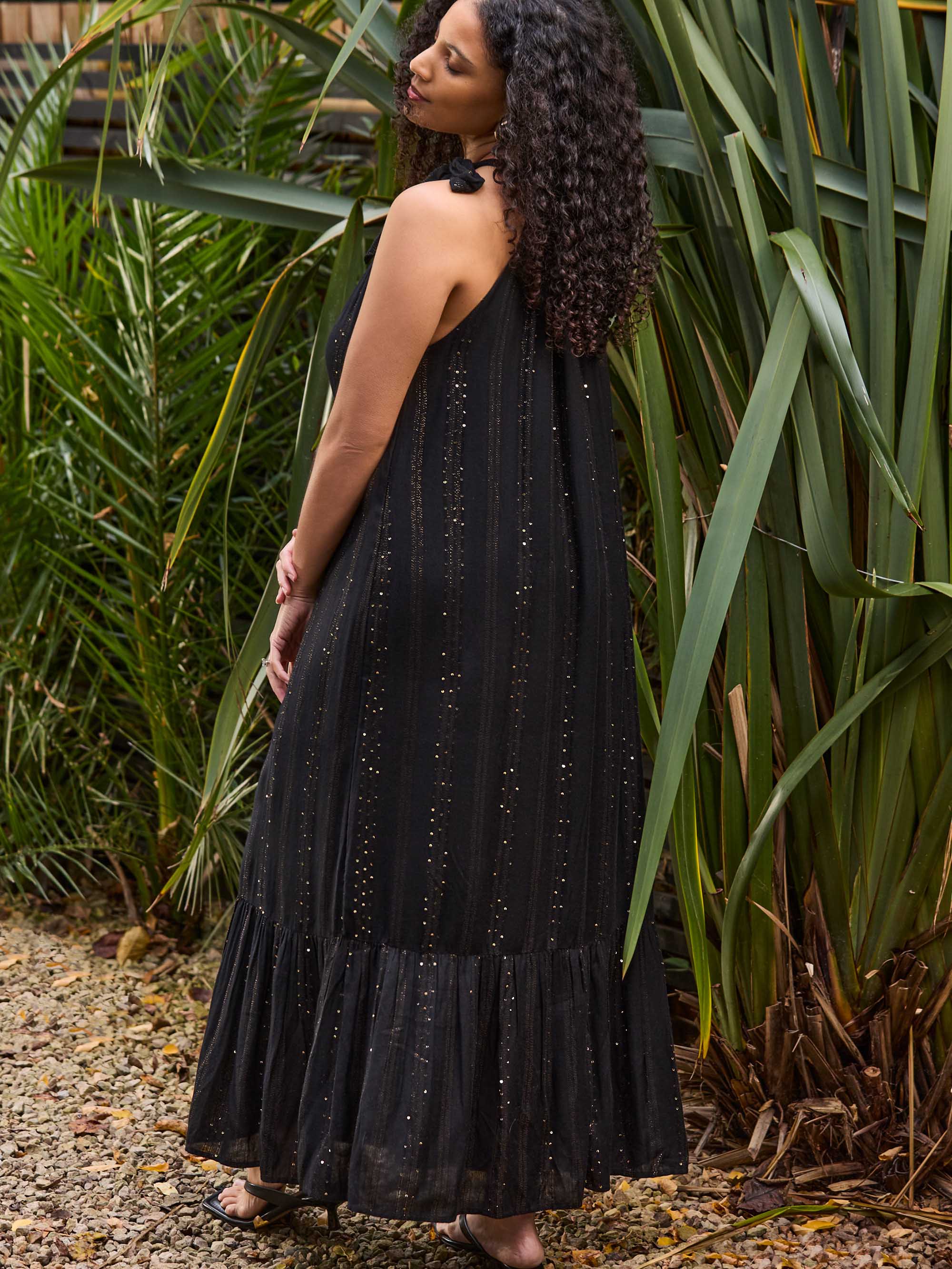 Black Lurex Halter Neck Maxi Dress - Image 7