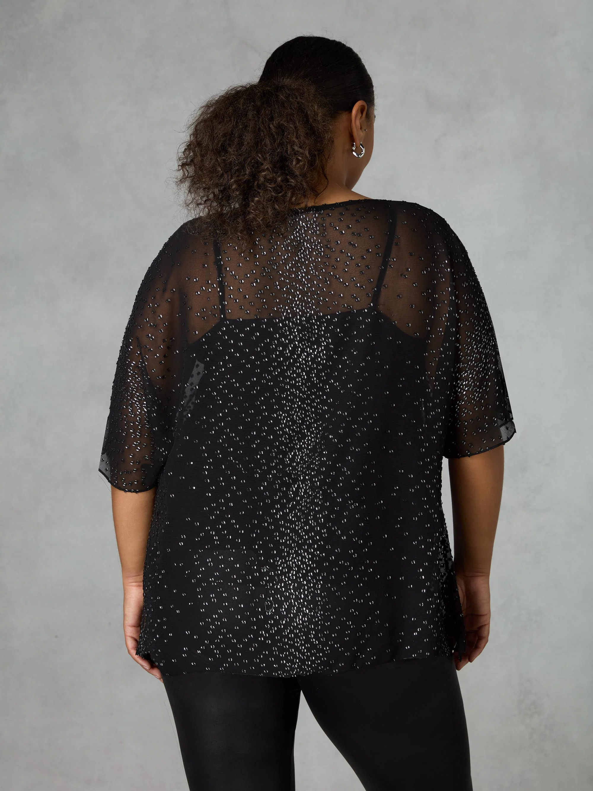 Black Metallic Dobby Overlay Top - Image 4