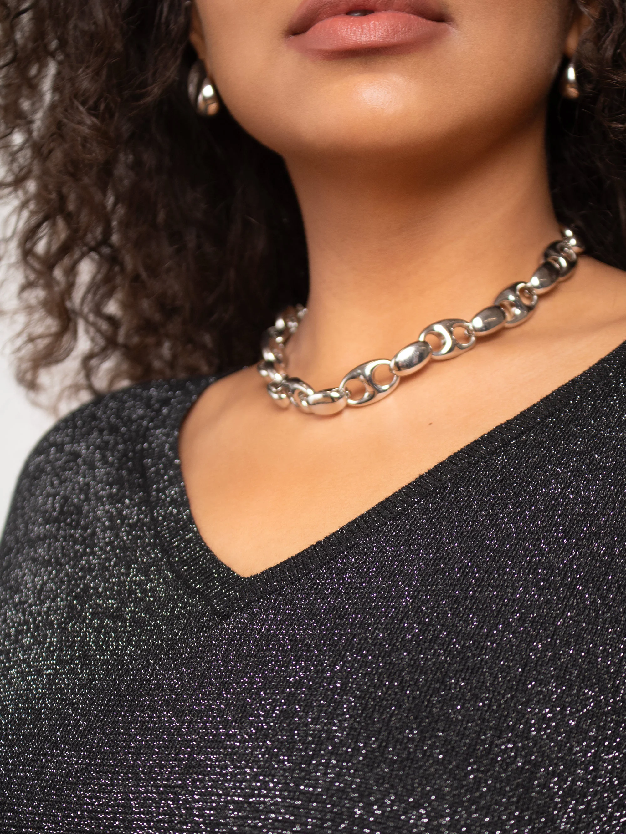 Black Metallic V-Neck Jumper - Image 2