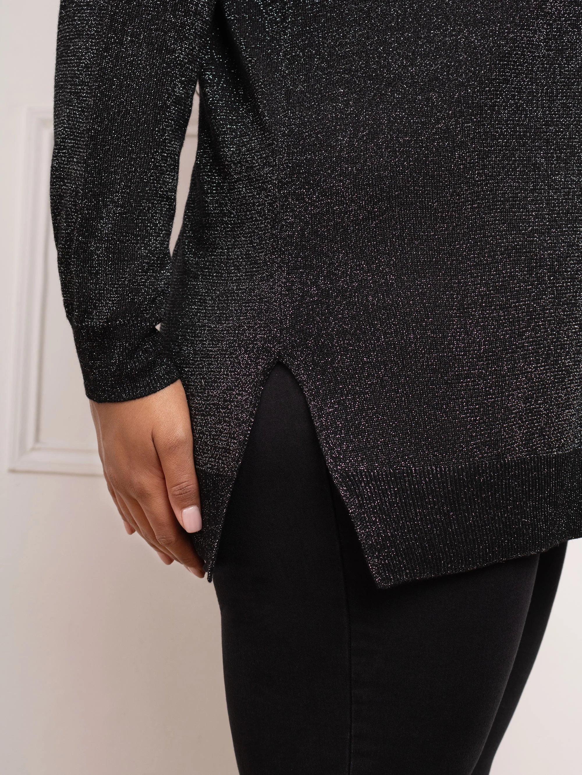 Black Metallic V-Neck Jumper - Image 3