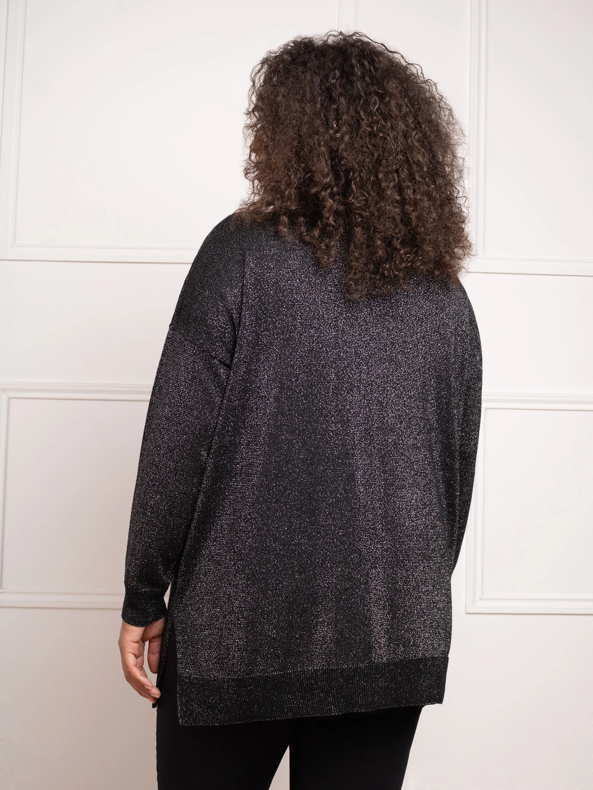 Black Metallic V-Neck Jumper - Image 4