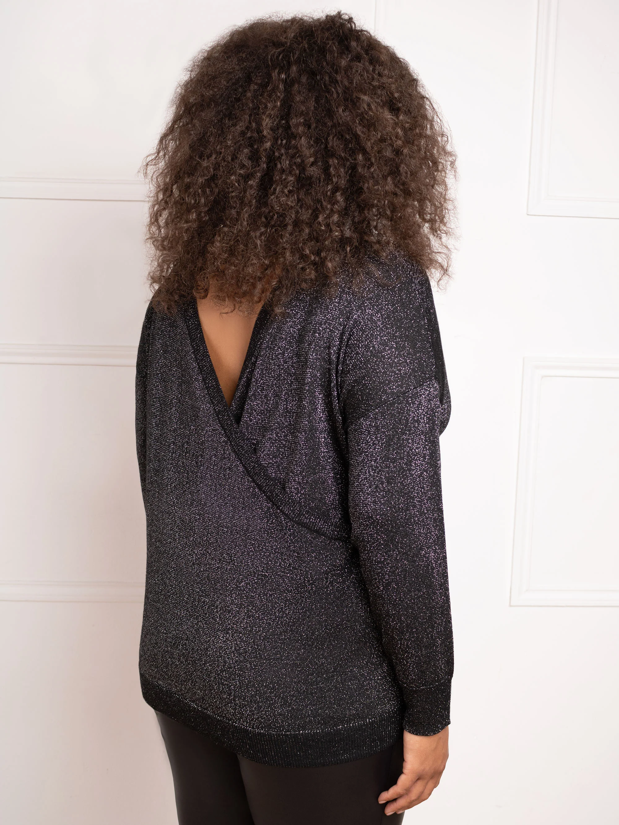 Black Metallic Wrap Jumper - Image 5