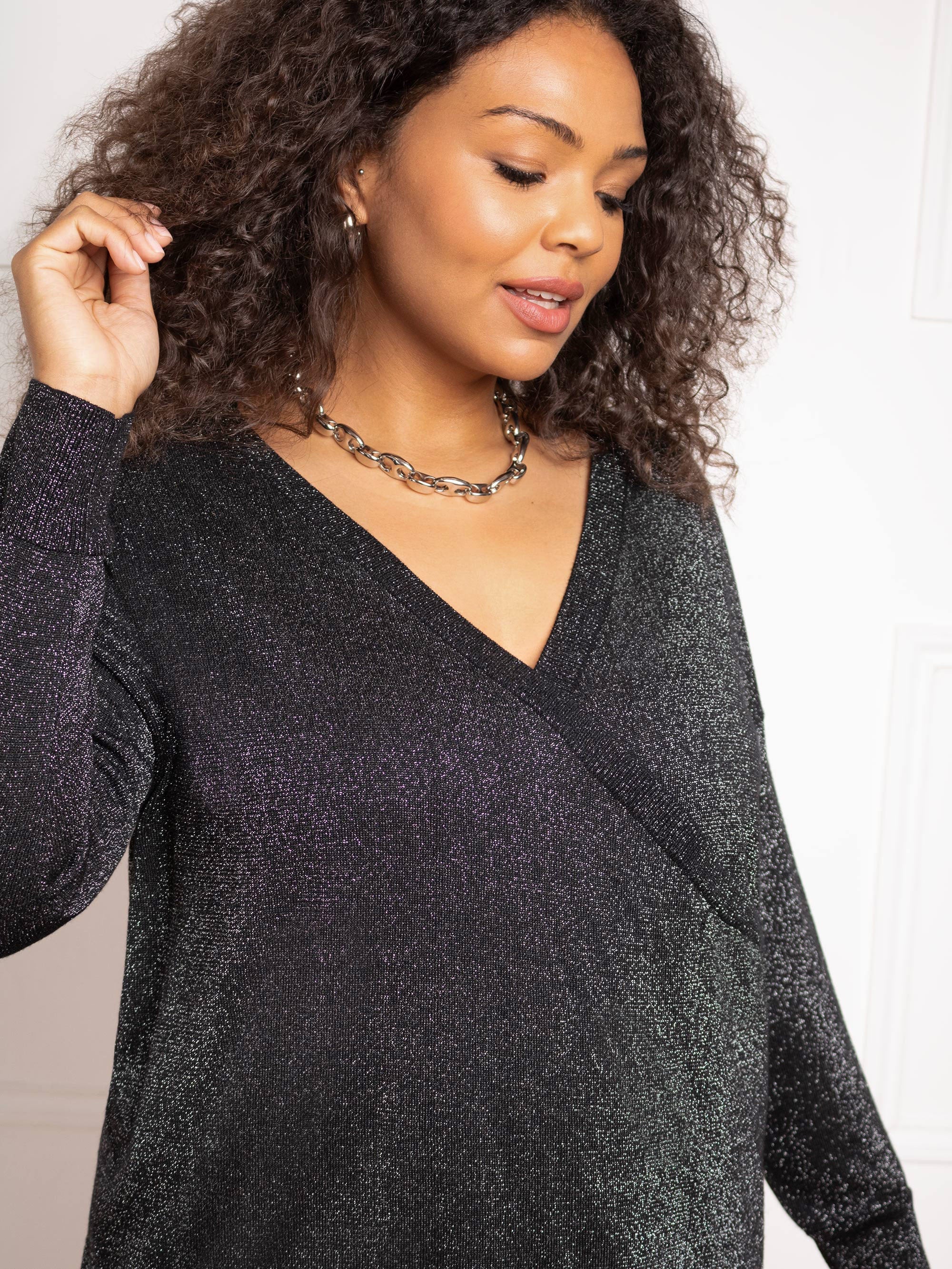 Black Metallic Wrap Jumper - Image 7