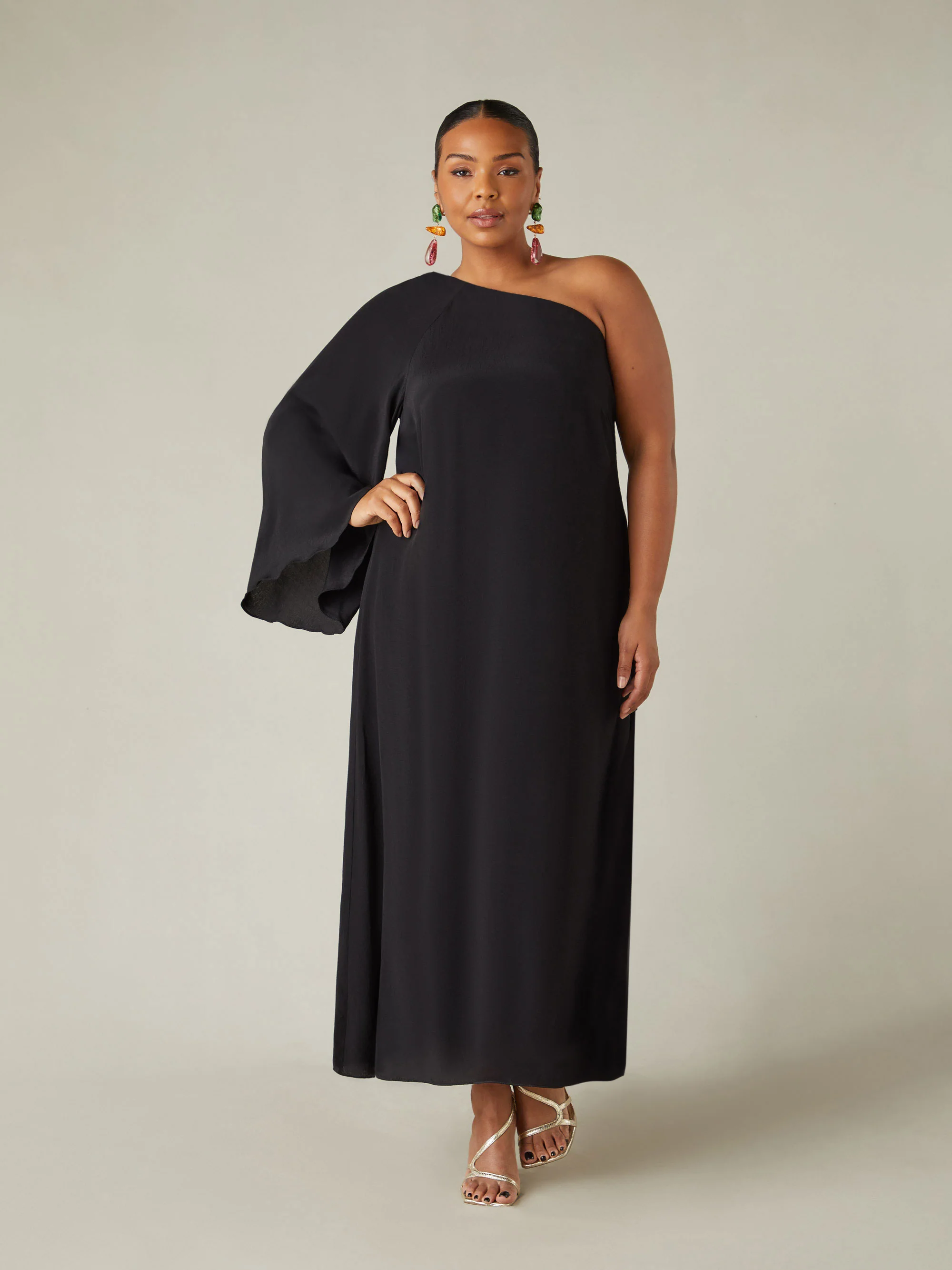 Black One Shoulder Maxi Dress - Image 3
